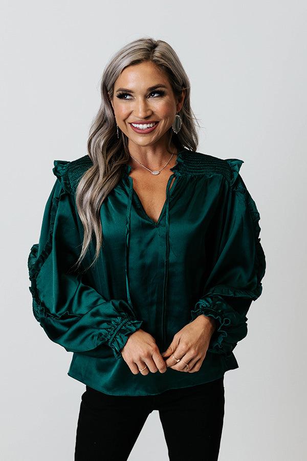 Prosecco And Poise Satin Top In Hunter Green Product Image