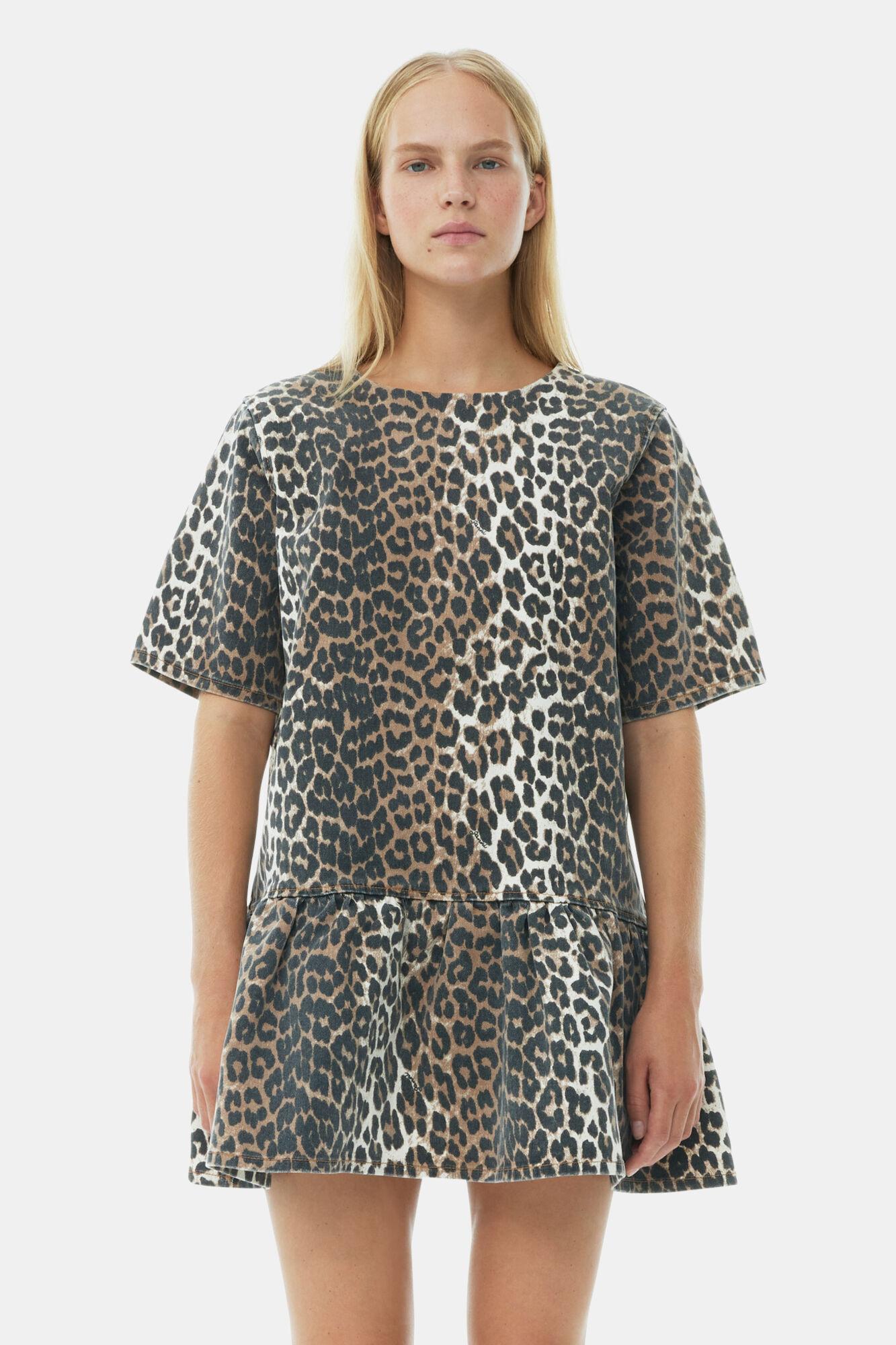 Leopard Open-back Mini Denim Dress Product Image