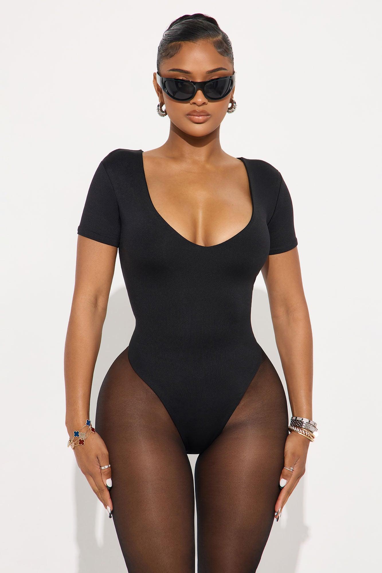Contour Double Lined Short Sleeve High Cut Bodysuit - Black Female Product Image