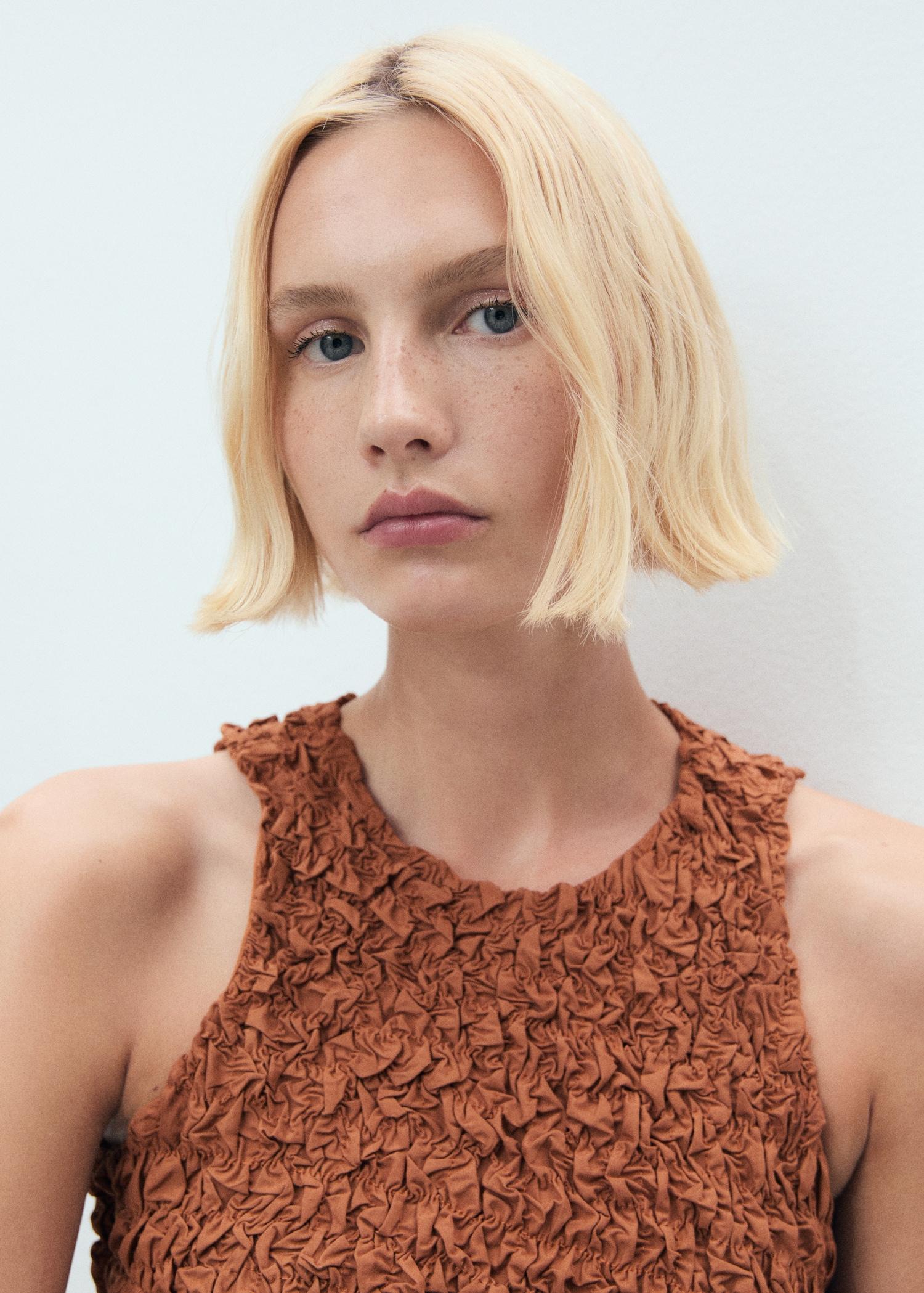 Combined open-back textured dress - Women | MANGO USA Product Image