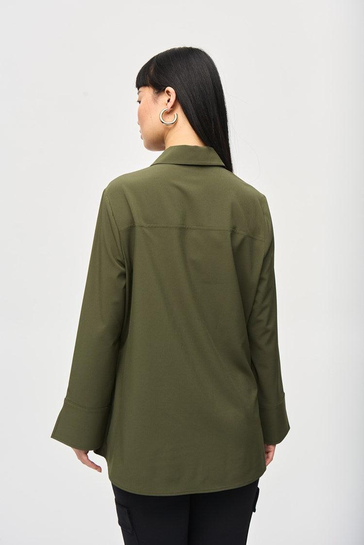 Woven Button-Down Blouse With Pockets - Iguana Product Image
