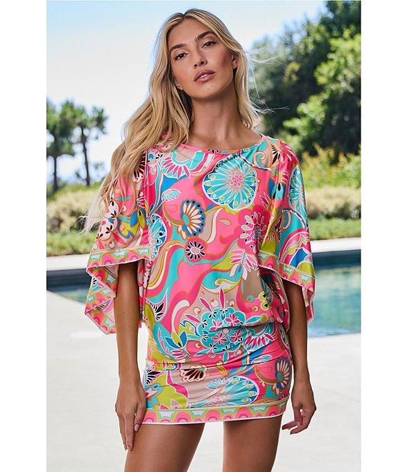 Trina Turk Venus Abstract Border Print Boat Neck Tunic Swim Cover-Up Product Image