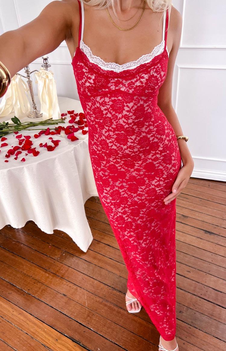 Kata Red Lace Maxi Dress Product Image