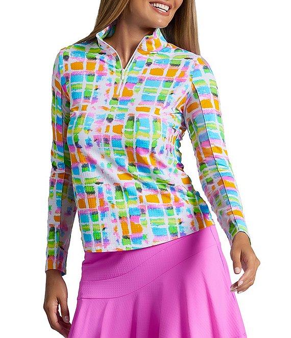 IBKUL Tatiana Print 1/4 Zip Mock Neck Long Sleeve Top Product Image