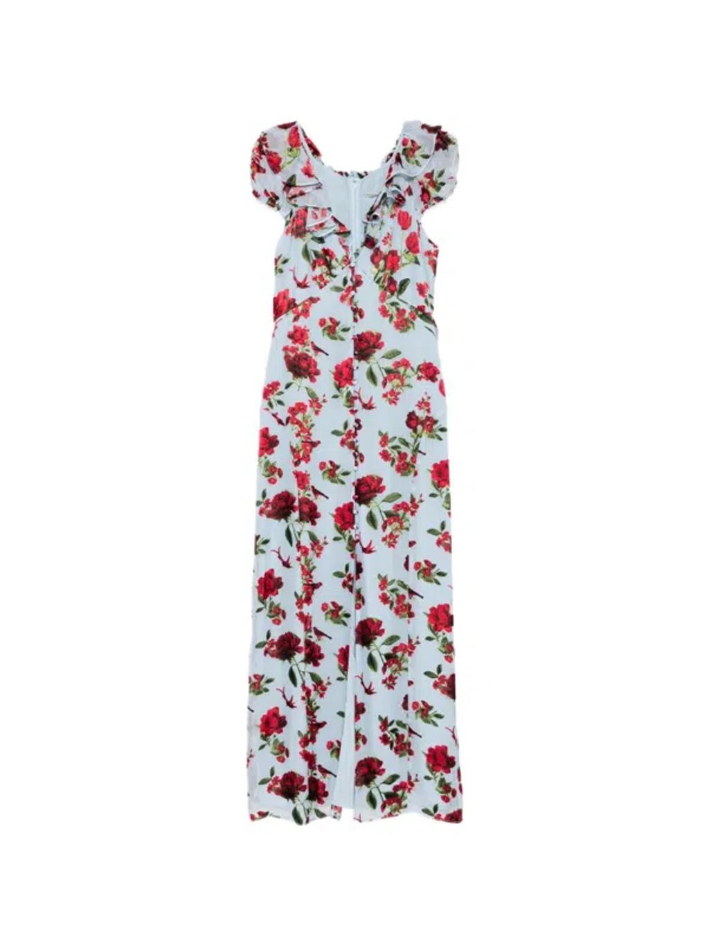 ALICE AND OLIVIA X Stacey Bendet Tara Floral-print Ruffled Midi Dress In Blue Product Image