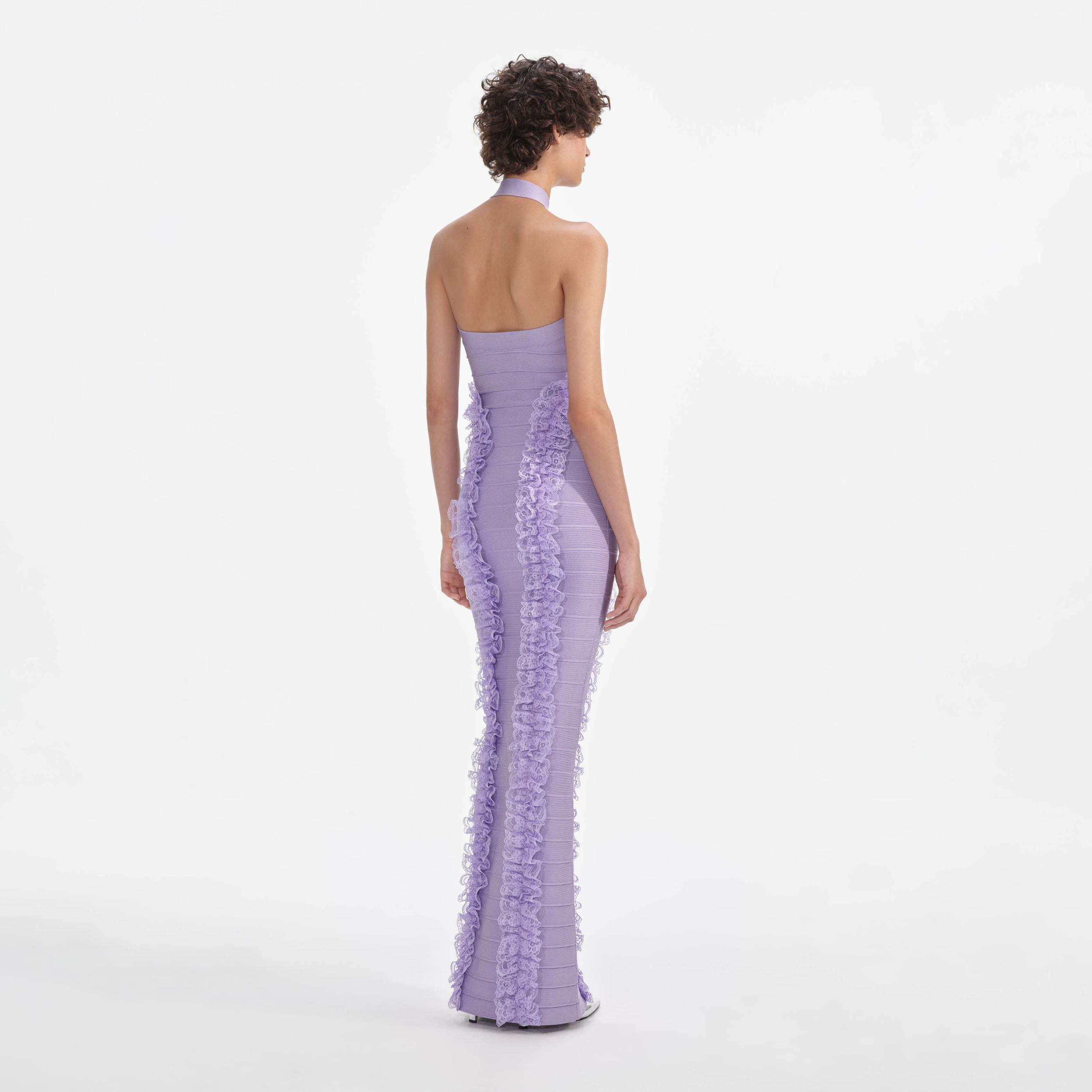 Purple Knit Zip Ruffle Maxi Dress Product Image