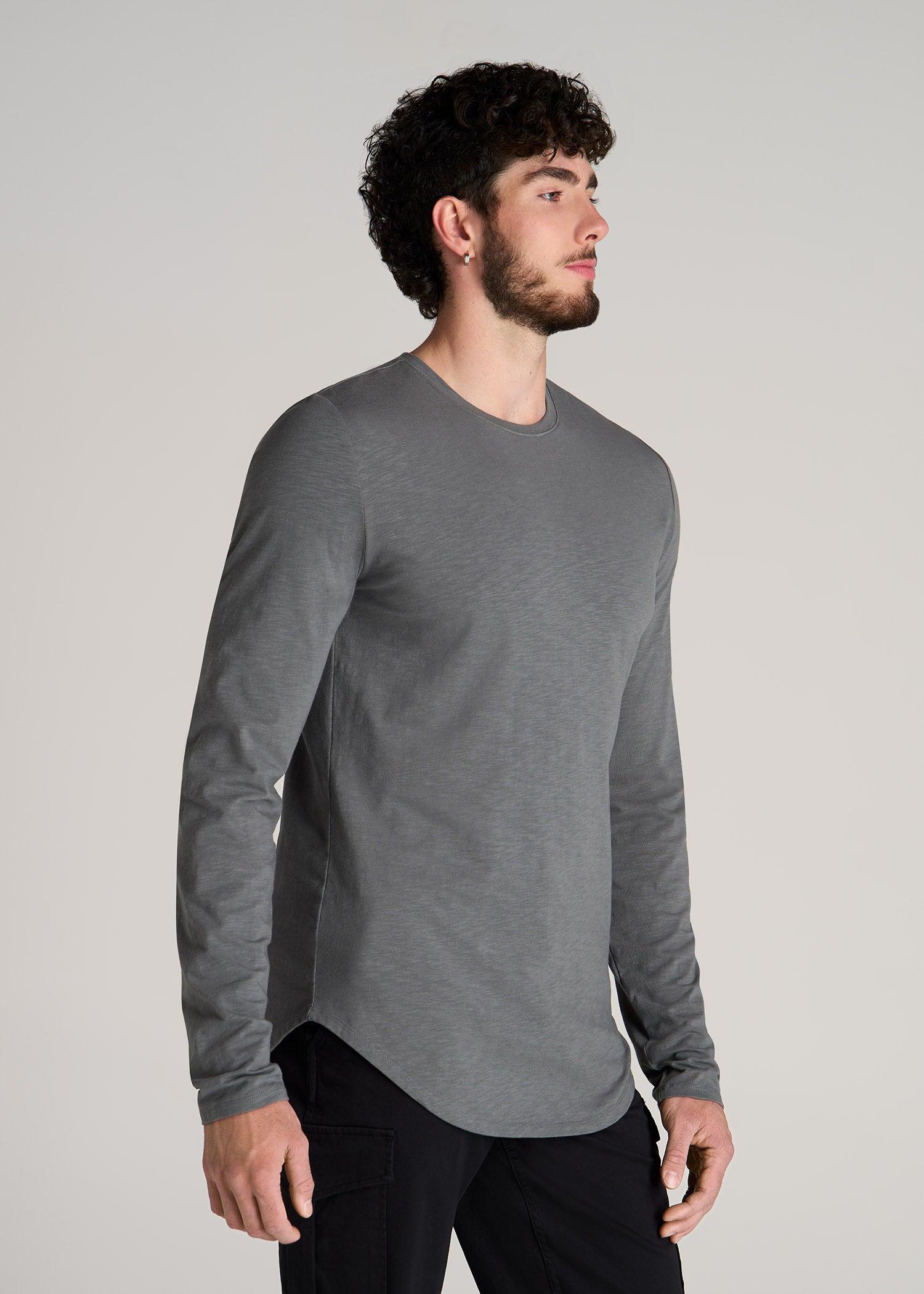 Slub Long Sleeve Scoop Tee for Tall Men in Charcoal Male Product Image