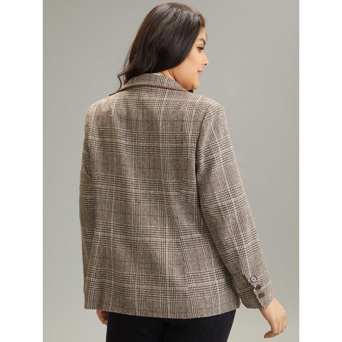 Plus Size Plaid Suit Collar Flap Pocket Blazer DarkBrown Women Work Plaid Lined Sleeve Long Sleeve Suit Collar 10/M Pocket At the Office Blazers BloomChic Product Image