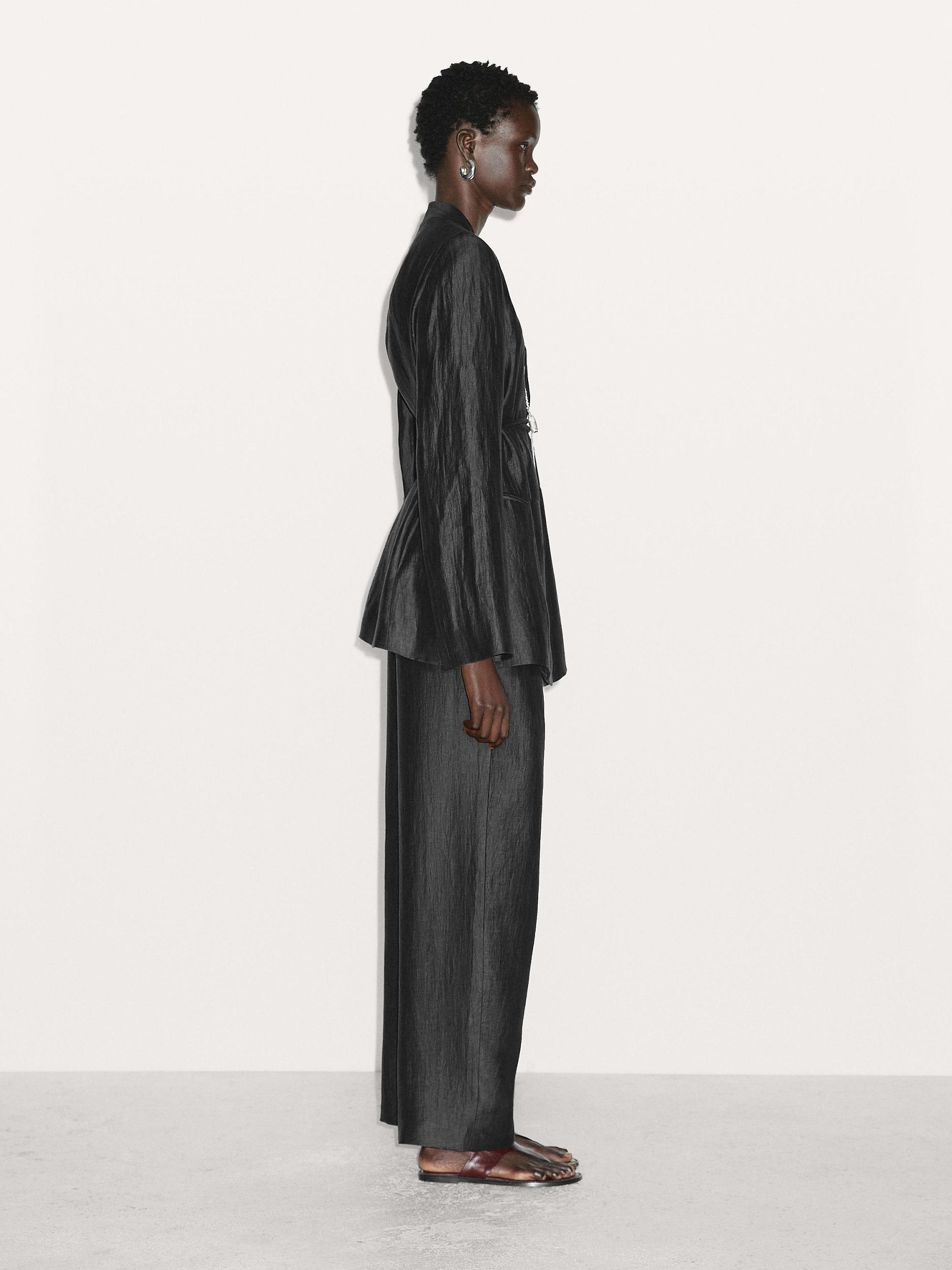 Linen blend palazzo trousers with darts Product Image