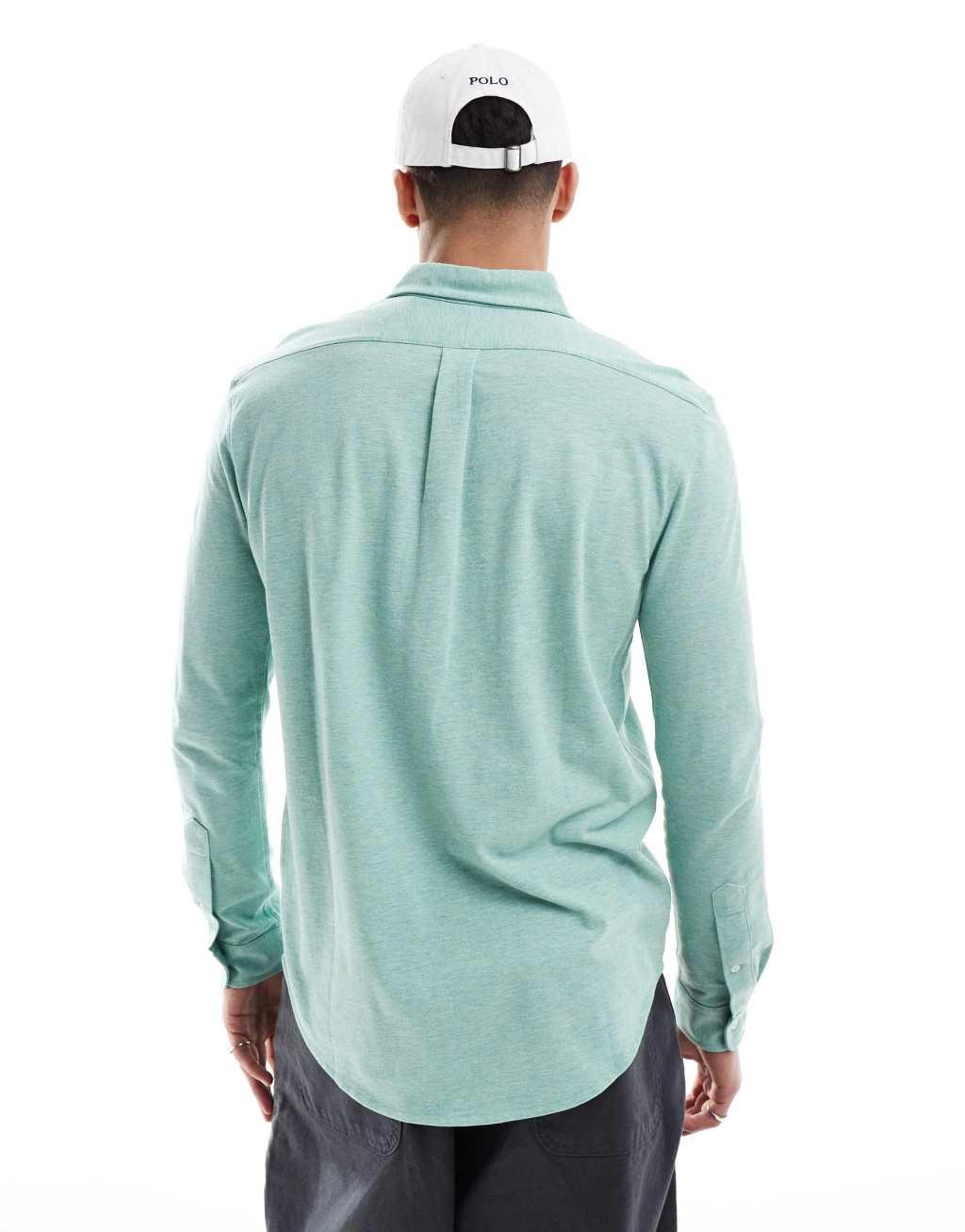 Polo Ralph Lauren icon logo pique shirt in heathered green Product Image