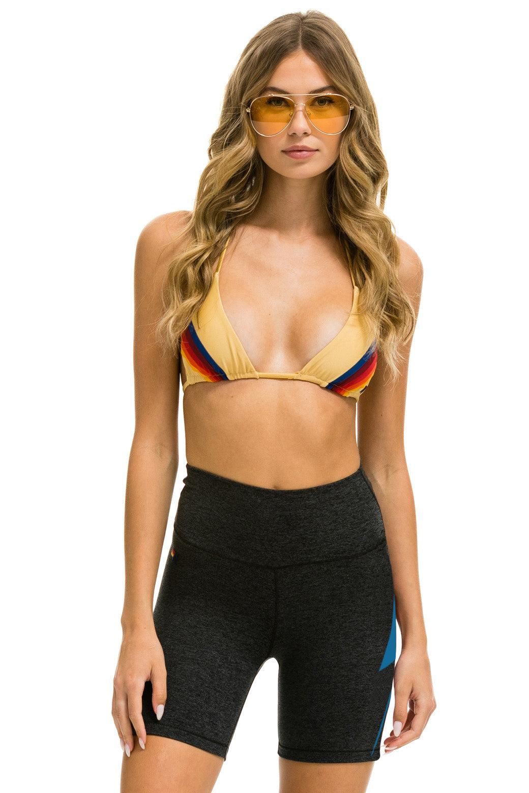 BOLT 6 INCH HI-RISE BIKER SHORT - CHARCOAL // BLUE Female Product Image