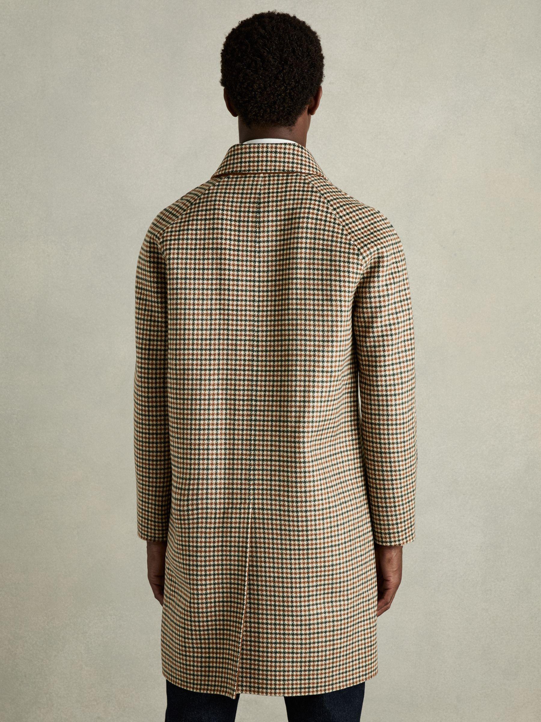 Wool Dogtooth Check Car Coat in Brown Multi Product Image