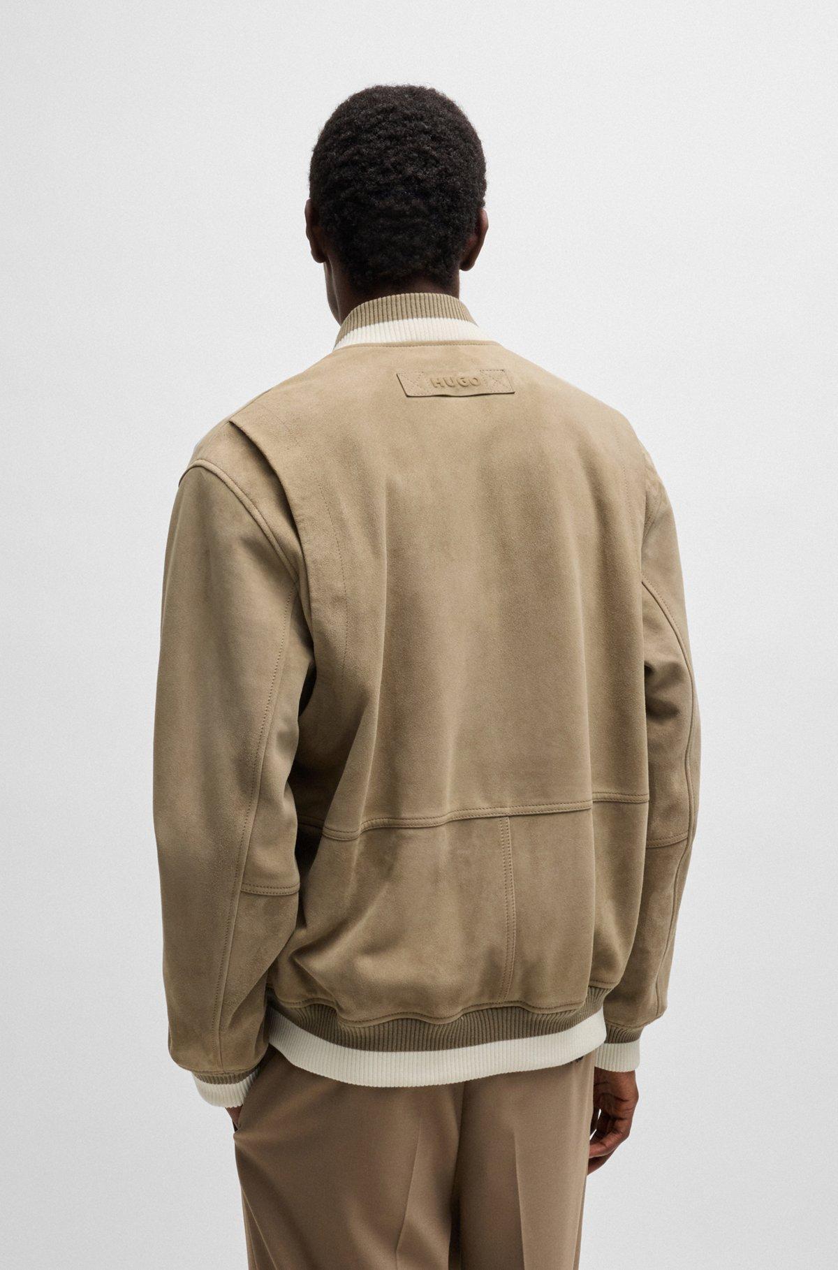 Ribbed-trim bomber jacket in suede Product Image