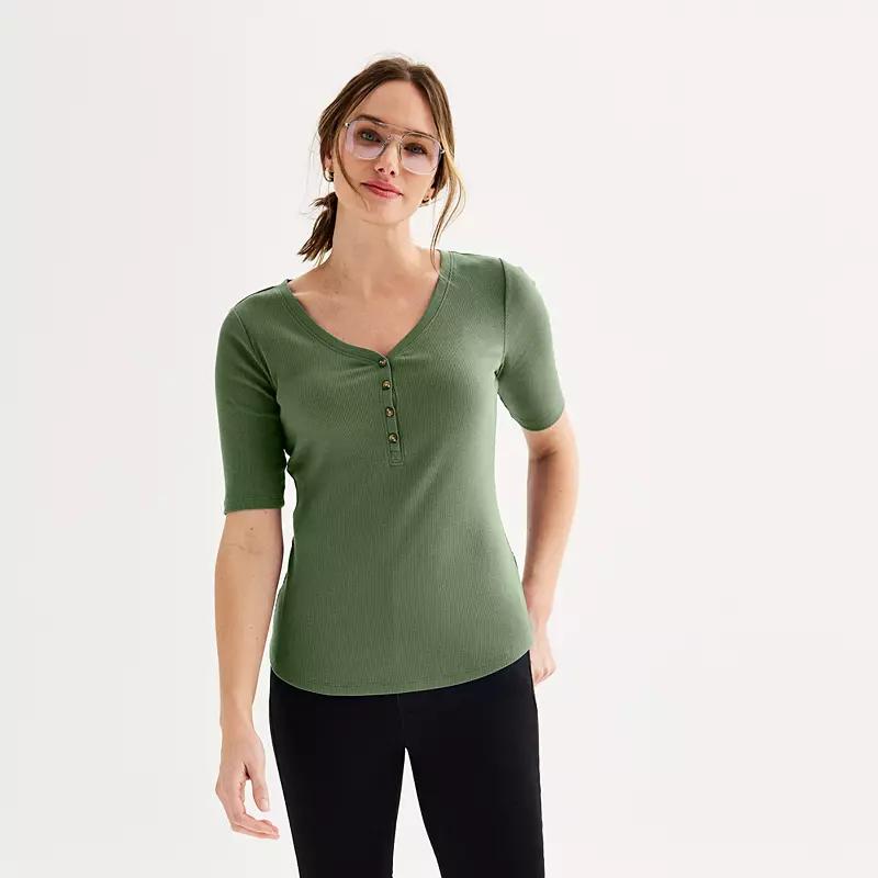 Women's Sonoma Goods For Life® Slim-Fit Henley, Size: XXL, Manolo Green Product Image