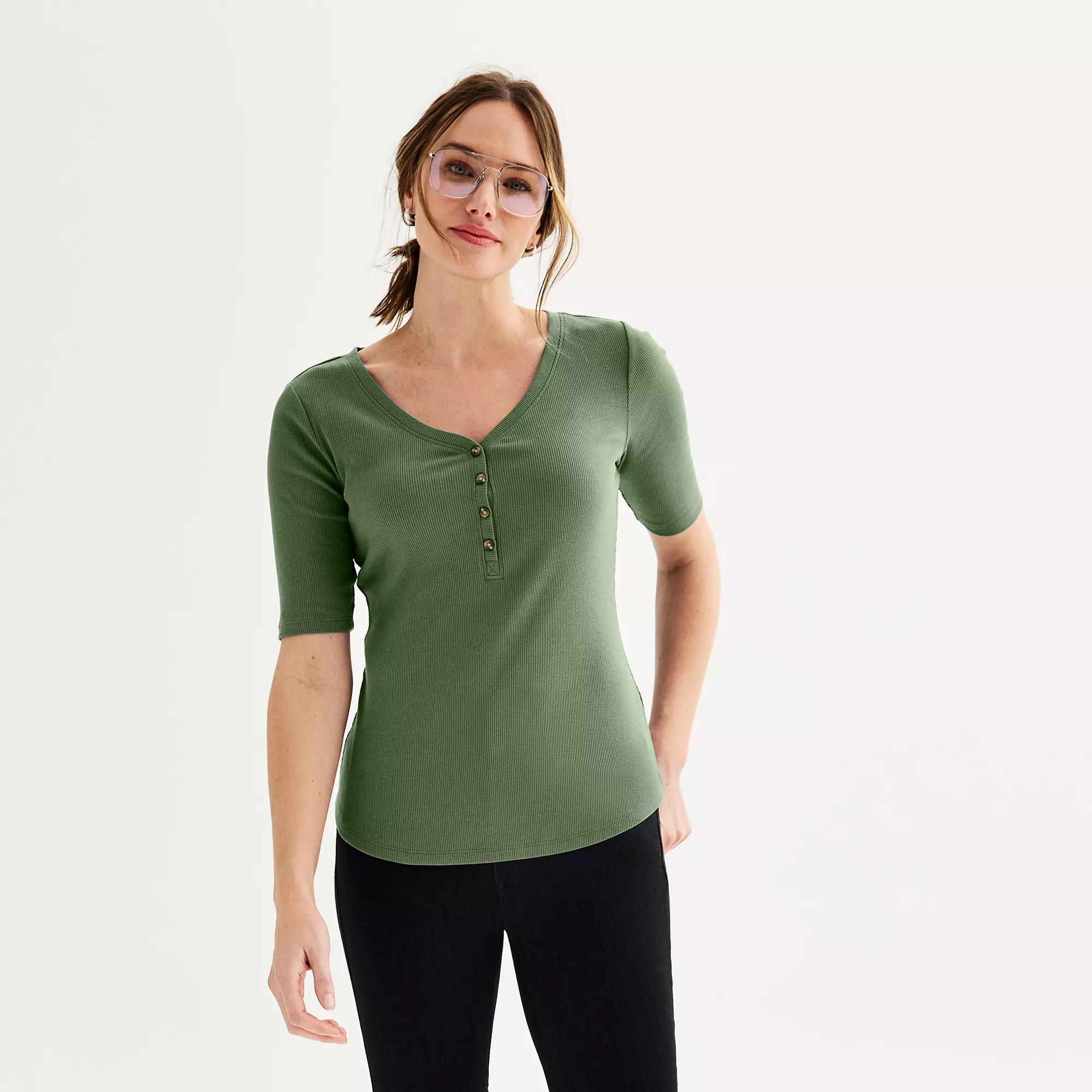 Women's Sonoma Goods For Life® Slim-Fit Henley, Size: XXL, Manolo Green Product Image