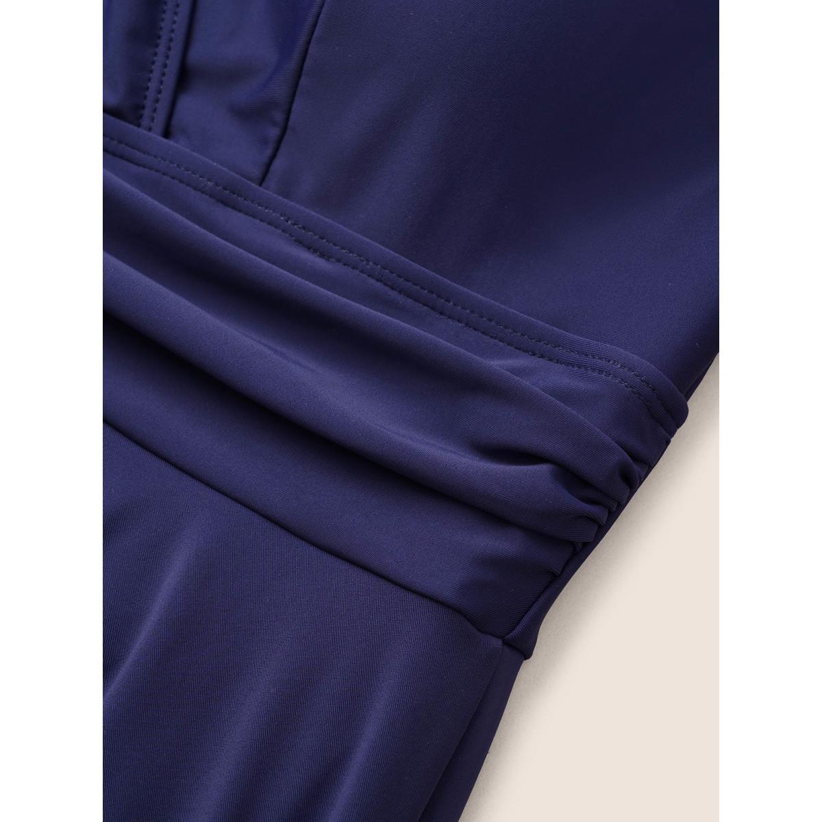 Plus Size Solid Ruffle Hem Empire Waist Halter Neck Swim Dress Women's Swimwear Indigo Resort Bodycon Halter neck High stretch Curve Swim Dresses BloomChic 18-20/2X Product Image