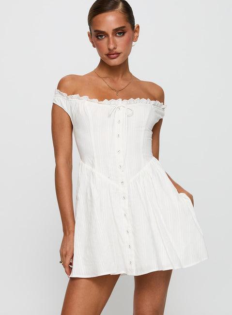 White Horse Off The Shoulder Mini Dress White Product Image