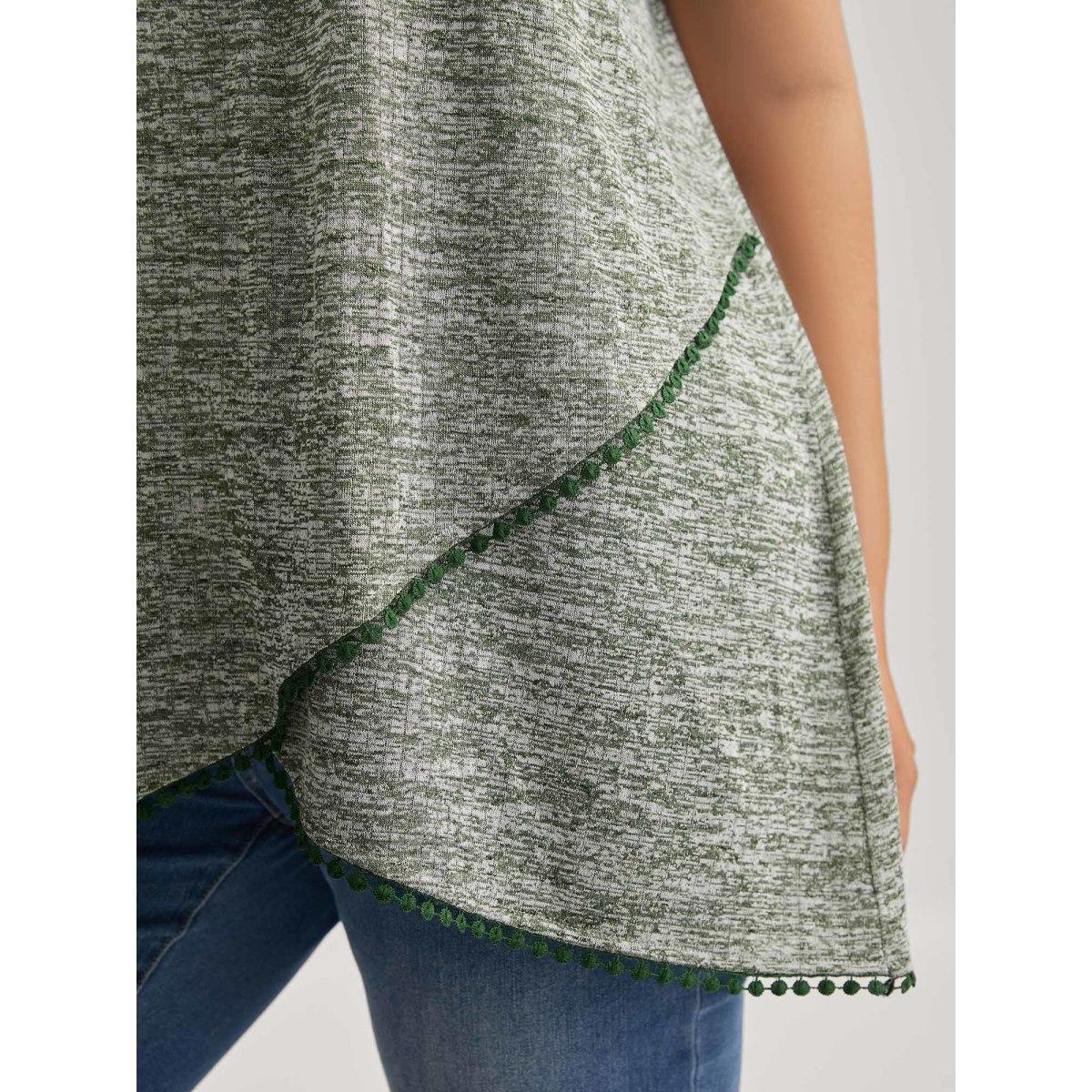 Plus Size Heather Lace Overlap Hem Solid T-Shirt Moss Women Leisure Overlapping Round Neck Loose Casual T-shirts BloomChic 22-24/3X Product Image