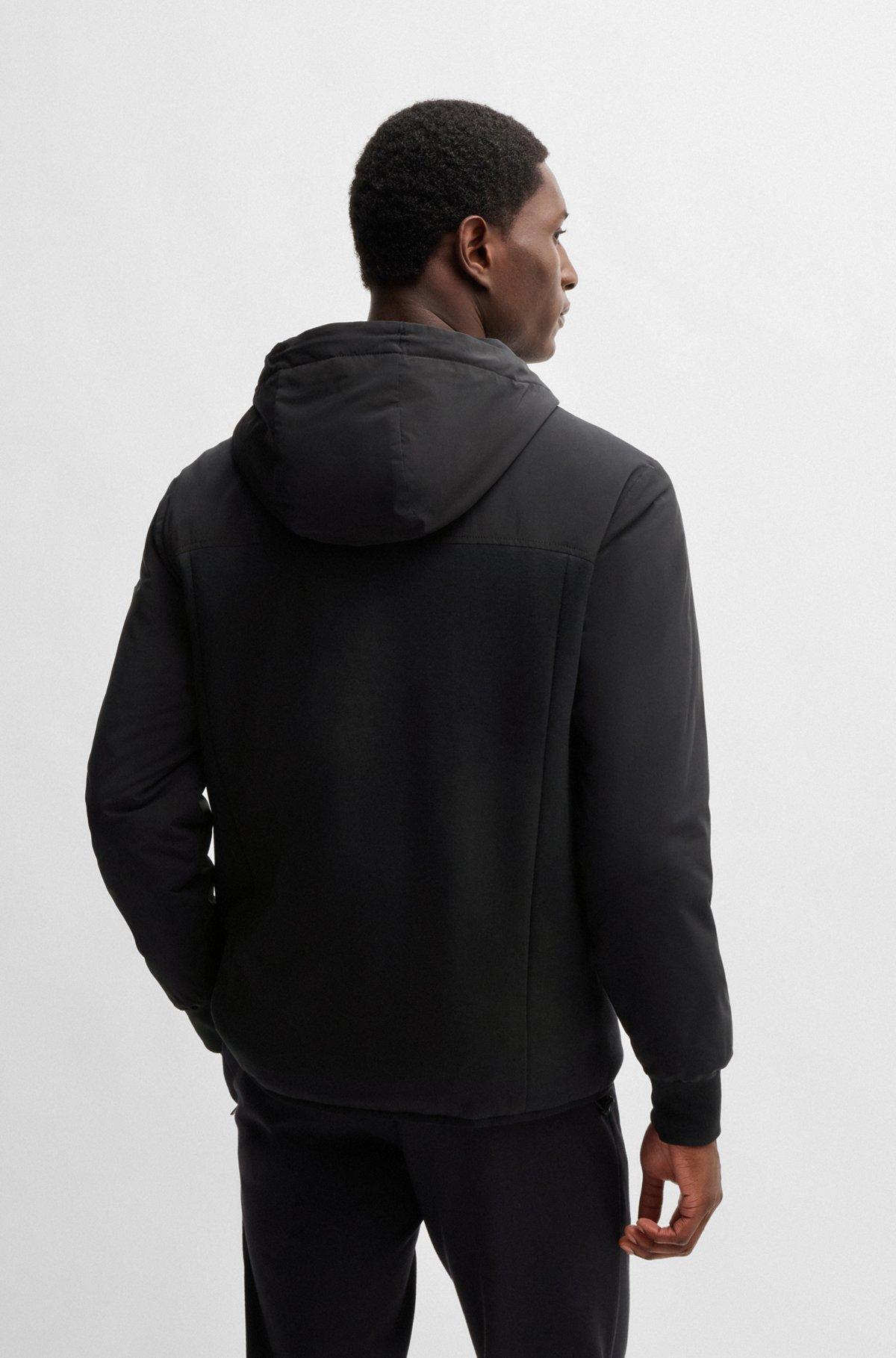 BOSS - Hooded regular-fit jacket in mixed materials - Black Product Image