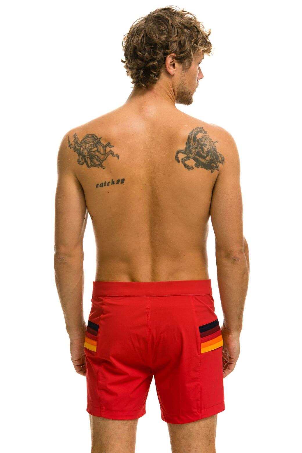 MEN'S HORIZONTAL 5 STRIPE FLEX SHORTS - RED Male Product Image