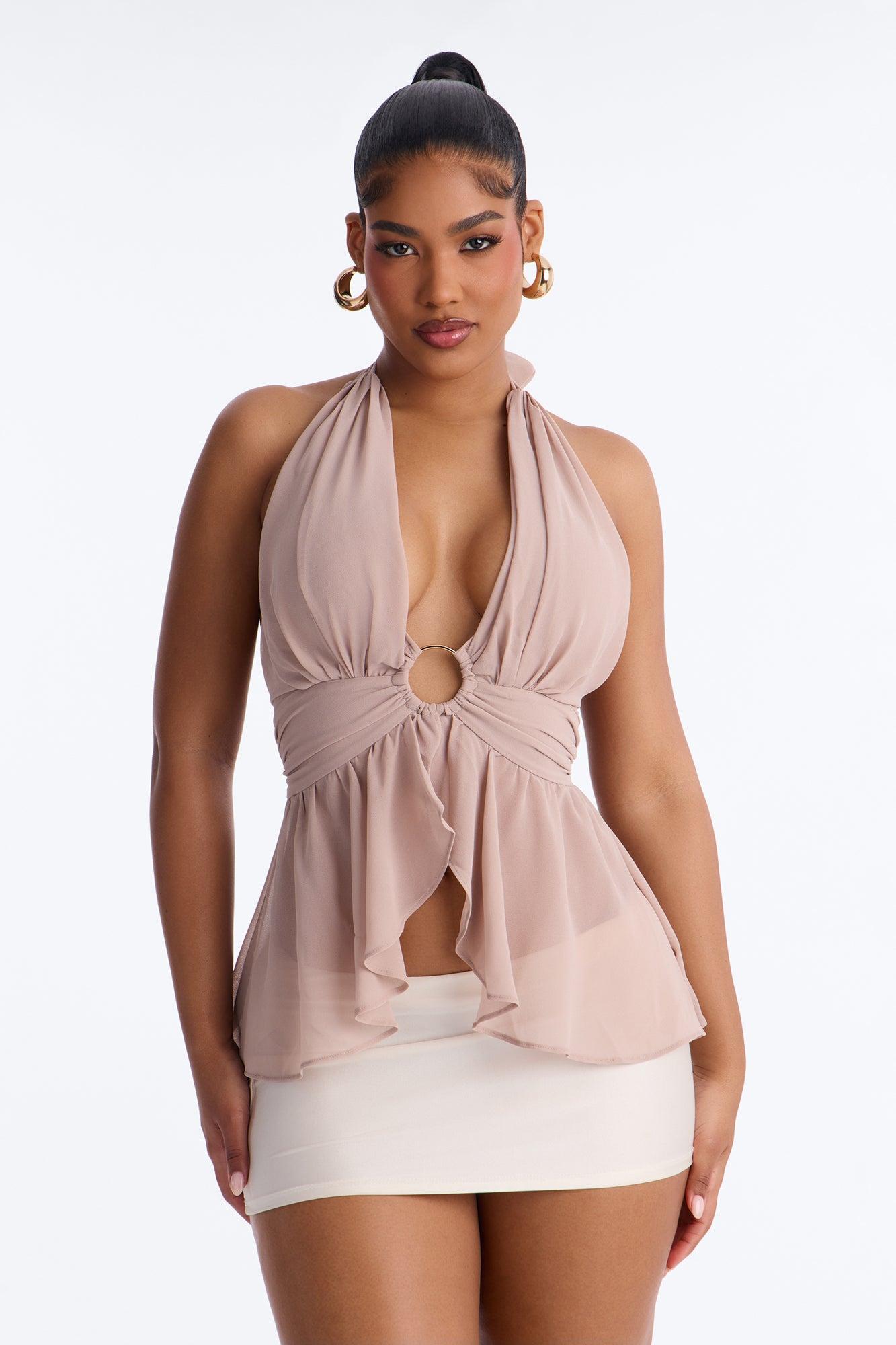 Iced Lattes Ruffle Chiffon Halter Top - Mauve Female Product Image