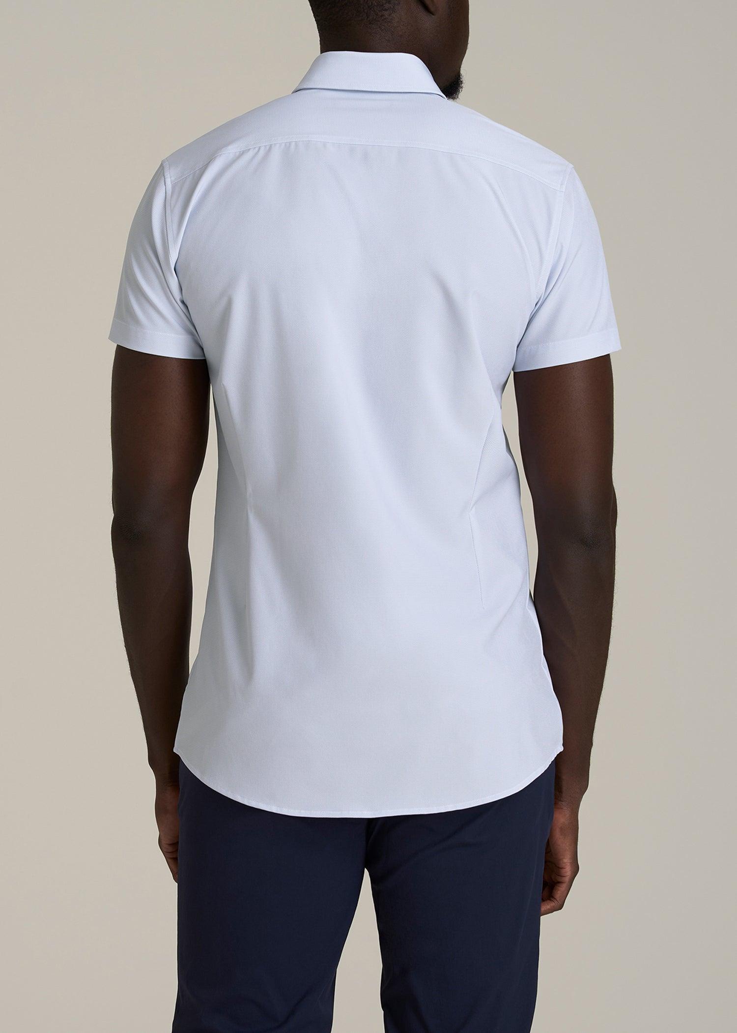 Short Sleeve Traveler Stretch Button Shirt for Tall Men in Light Grey Chevron Male Product Image