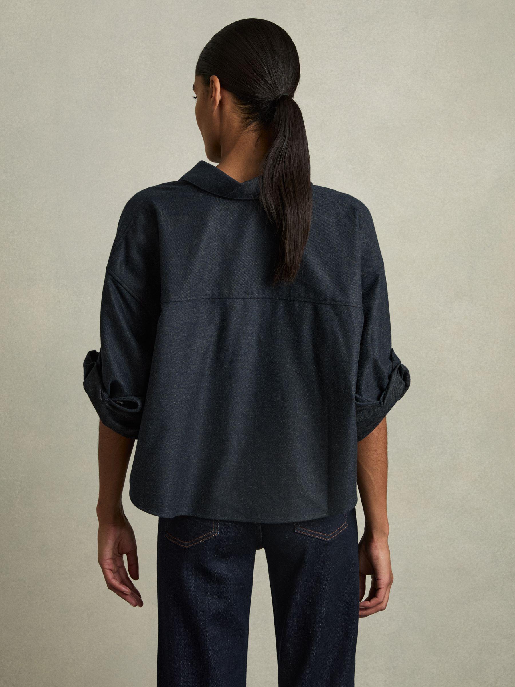 Cropped Flannel Shirt in Navy Product Image