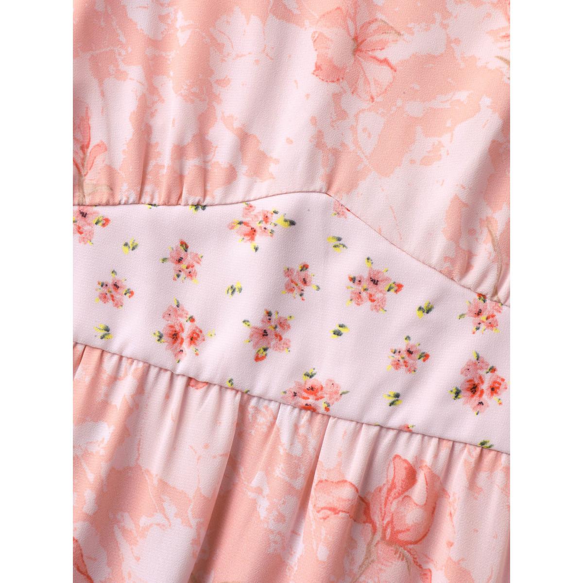 Plus Size Breezy Floral Print Spliced Maxi Dress Lightpink Women Heart neckline Sleeveless Curvy BloomChic 10/M Product Image