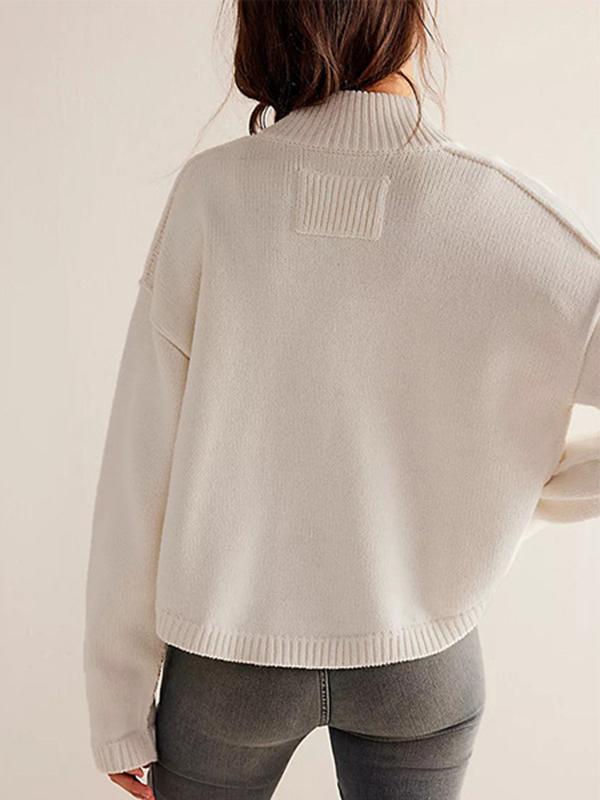 Long Sleeves Loose Buttoned Pockets Solid Color Split-Joint Stand Collar Cardigan Tops Product Image