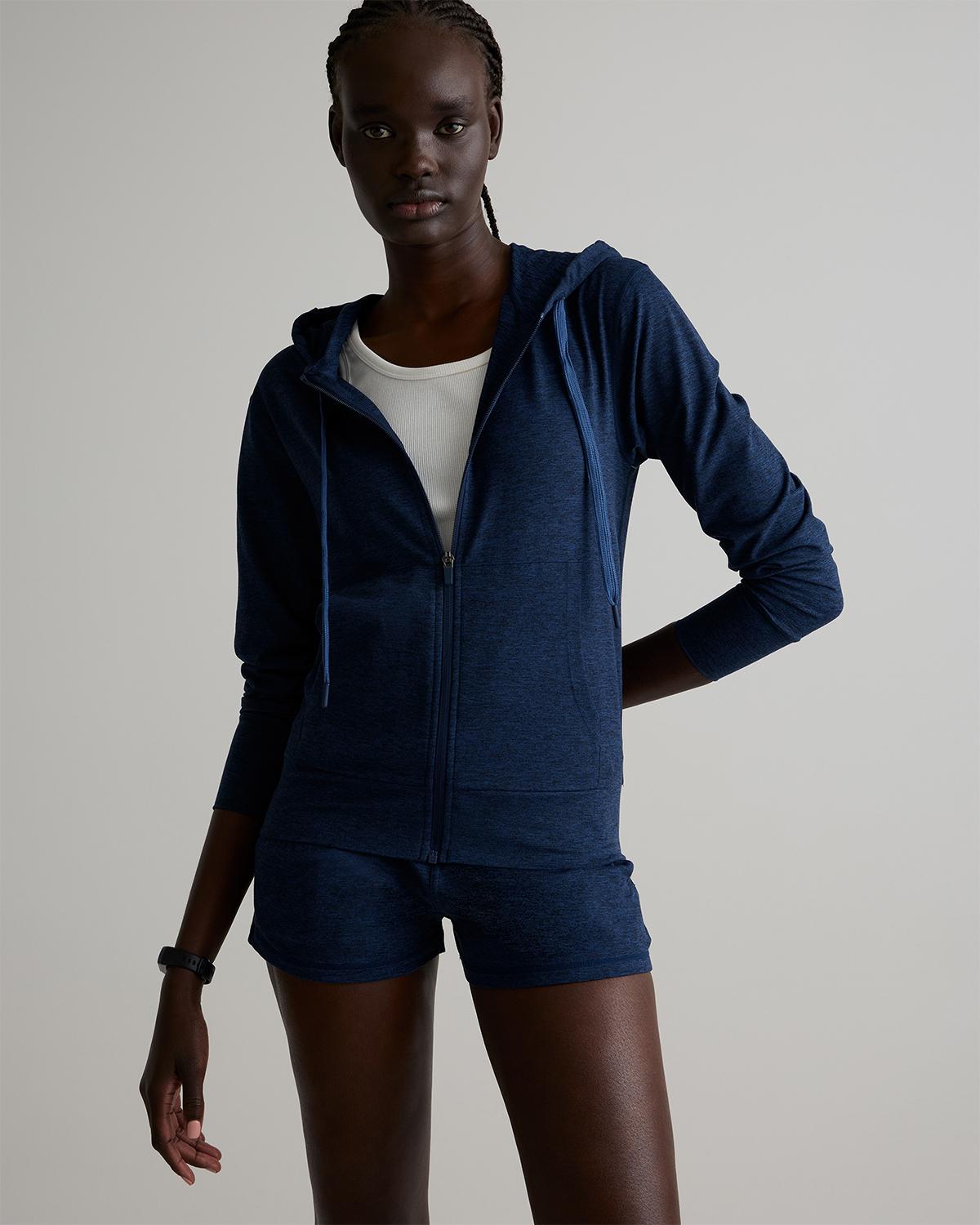 Quince | Women's Super Soft Performance Full Zip Hoodie in Navy, Flowknit Activewear, Size XL, Recycled Polyester Product Image