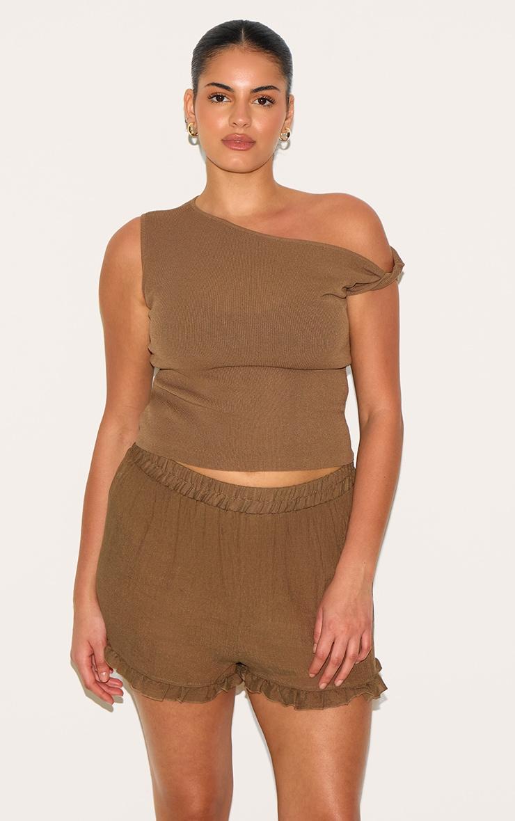 Plus Chocolate Frill Edge Textured Shorts Product Image