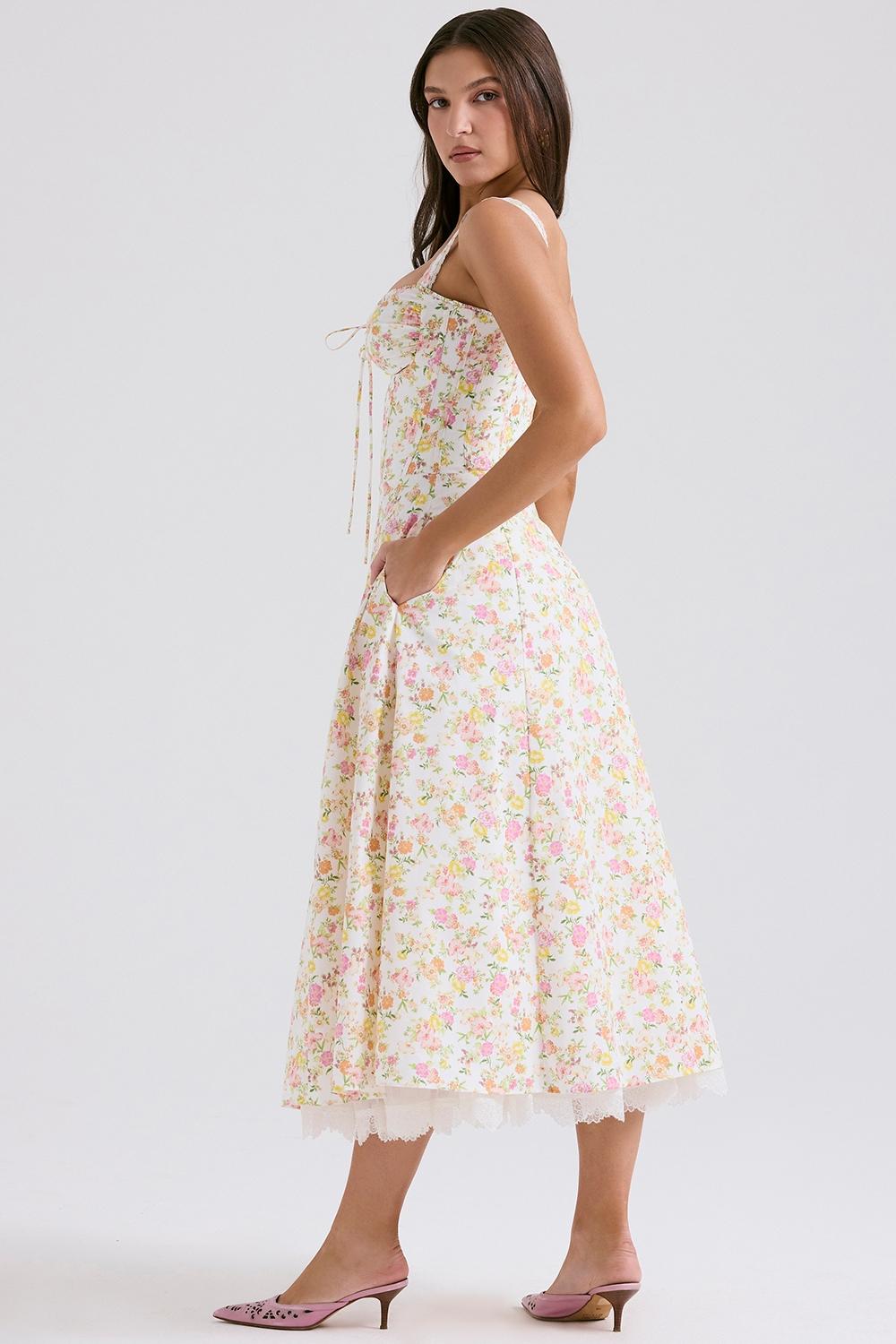 Rosalee  ivory meadow print cotton bustier sundress Product Image