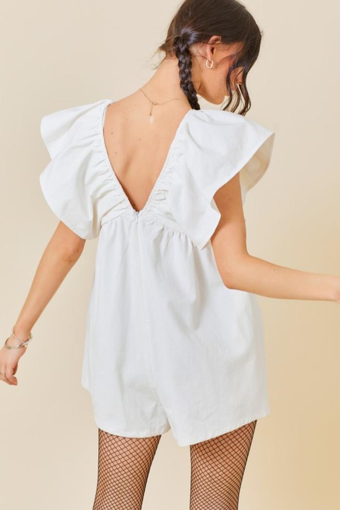 Ruffle Slv V-Neck Romper Product Image