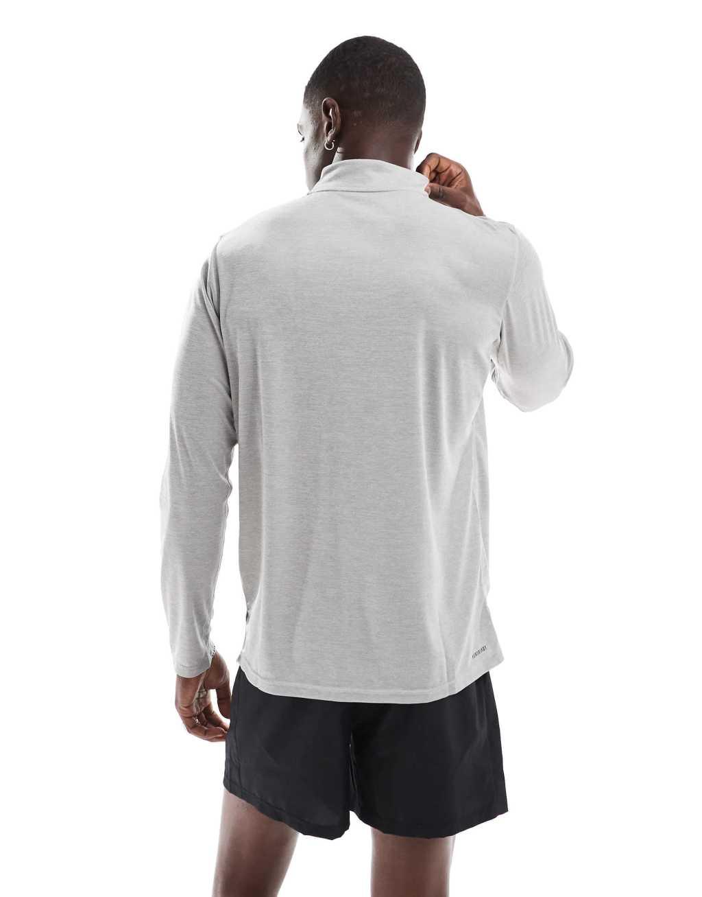 adidas Training Essentials quarter zip long sleeve T-shirt in gray Product Image