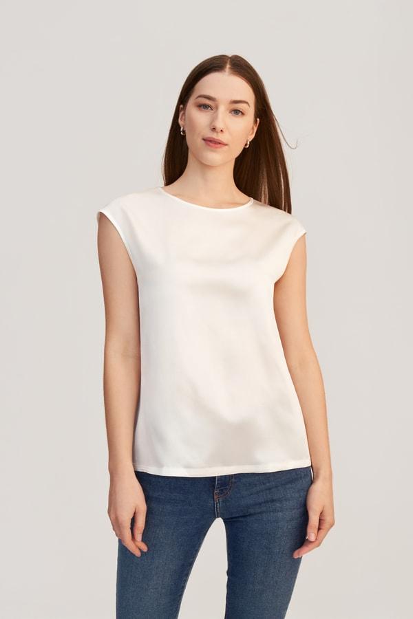 LILYSILK Silk T Shirt for Women White Pure Silk Soft Classic Light and Soft S Product Image