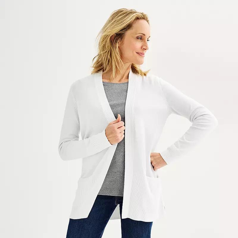 Petite Croft & Barrow Open-Front Cardigan with Pockets, Womens Product Image