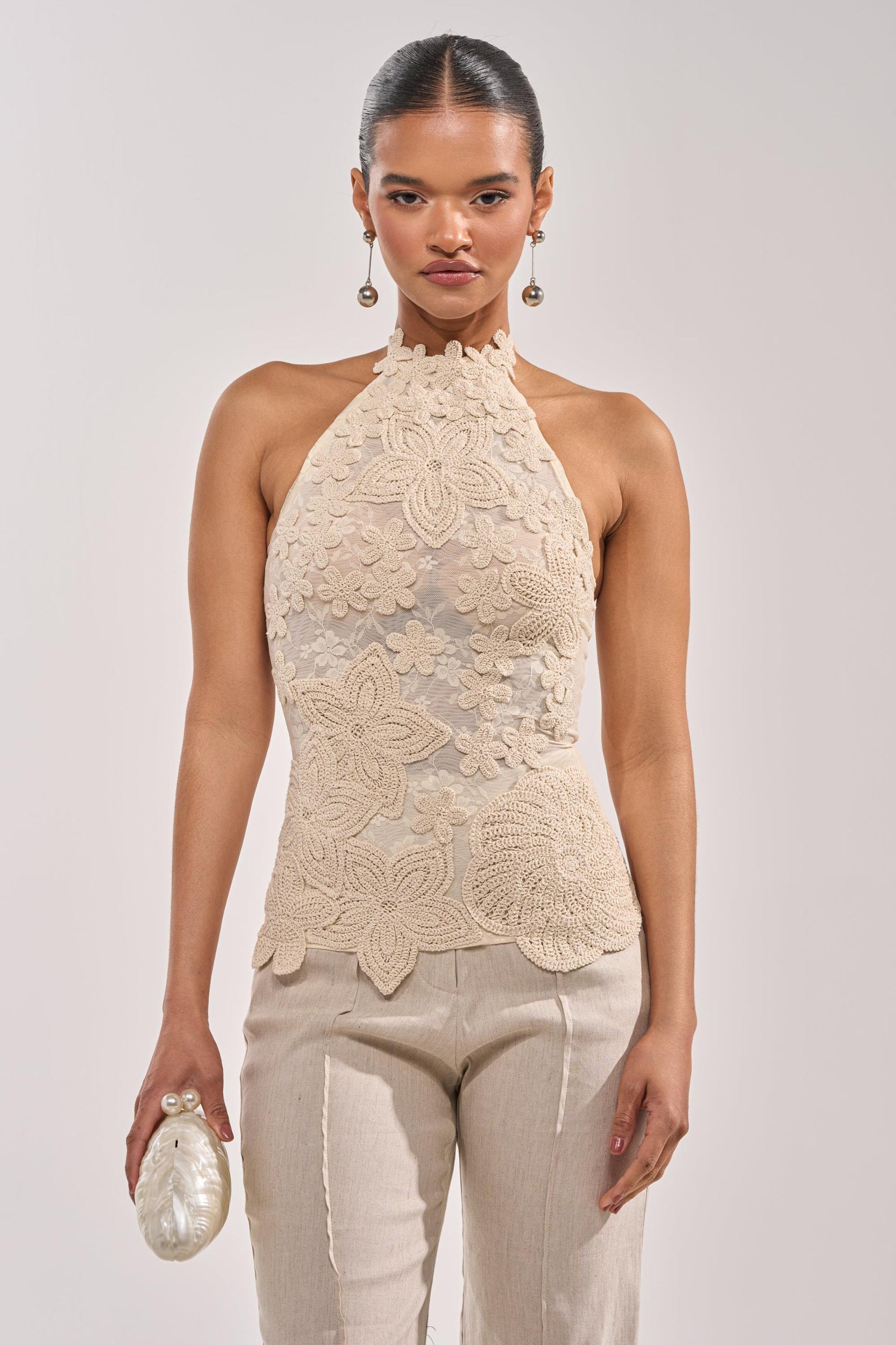 SANDY BEACHES MESH EMBROIDERED TOP Product Image