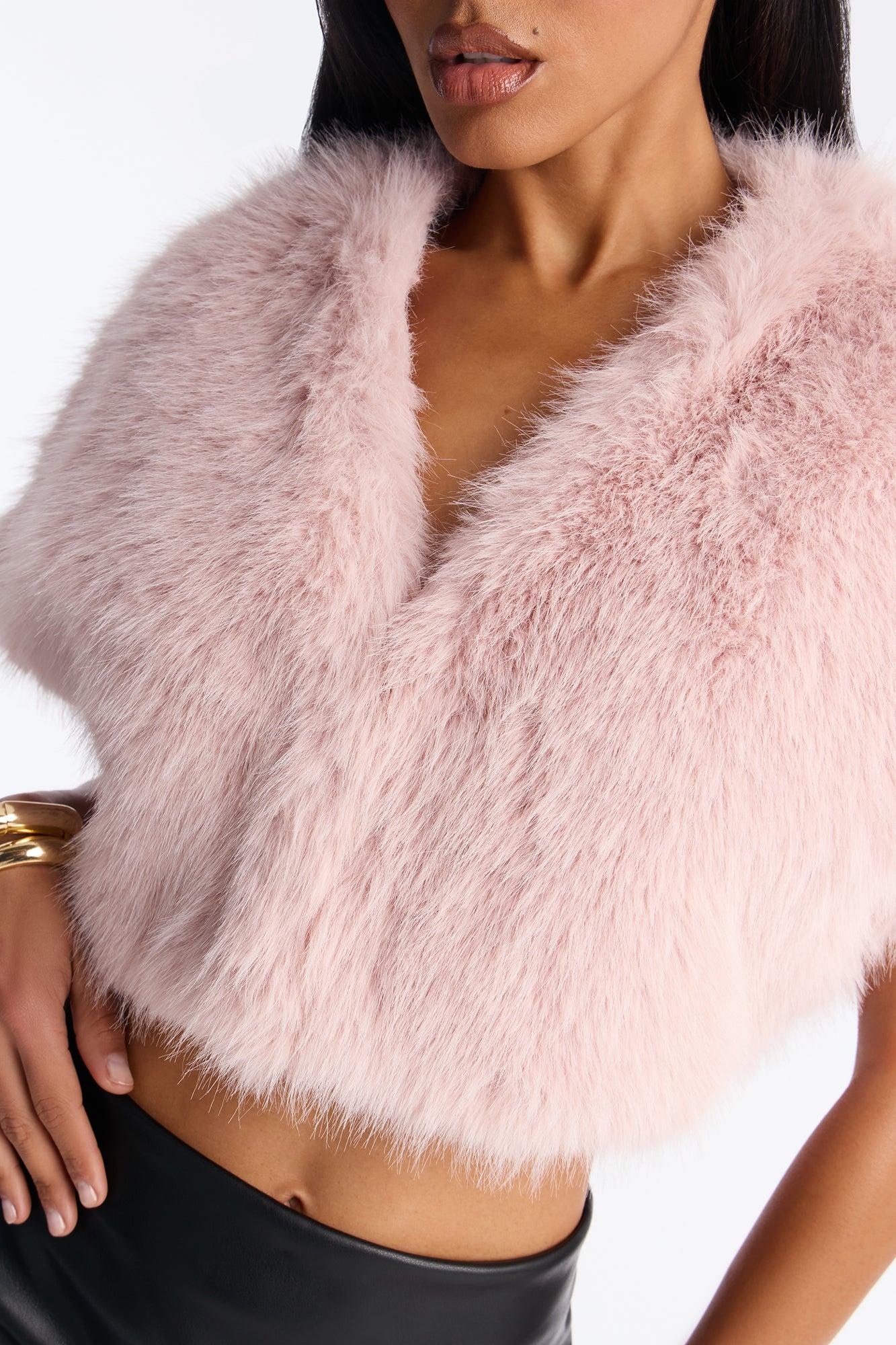 Too Hot To Handle Faux Fur Shrug - Pink Female Product Image