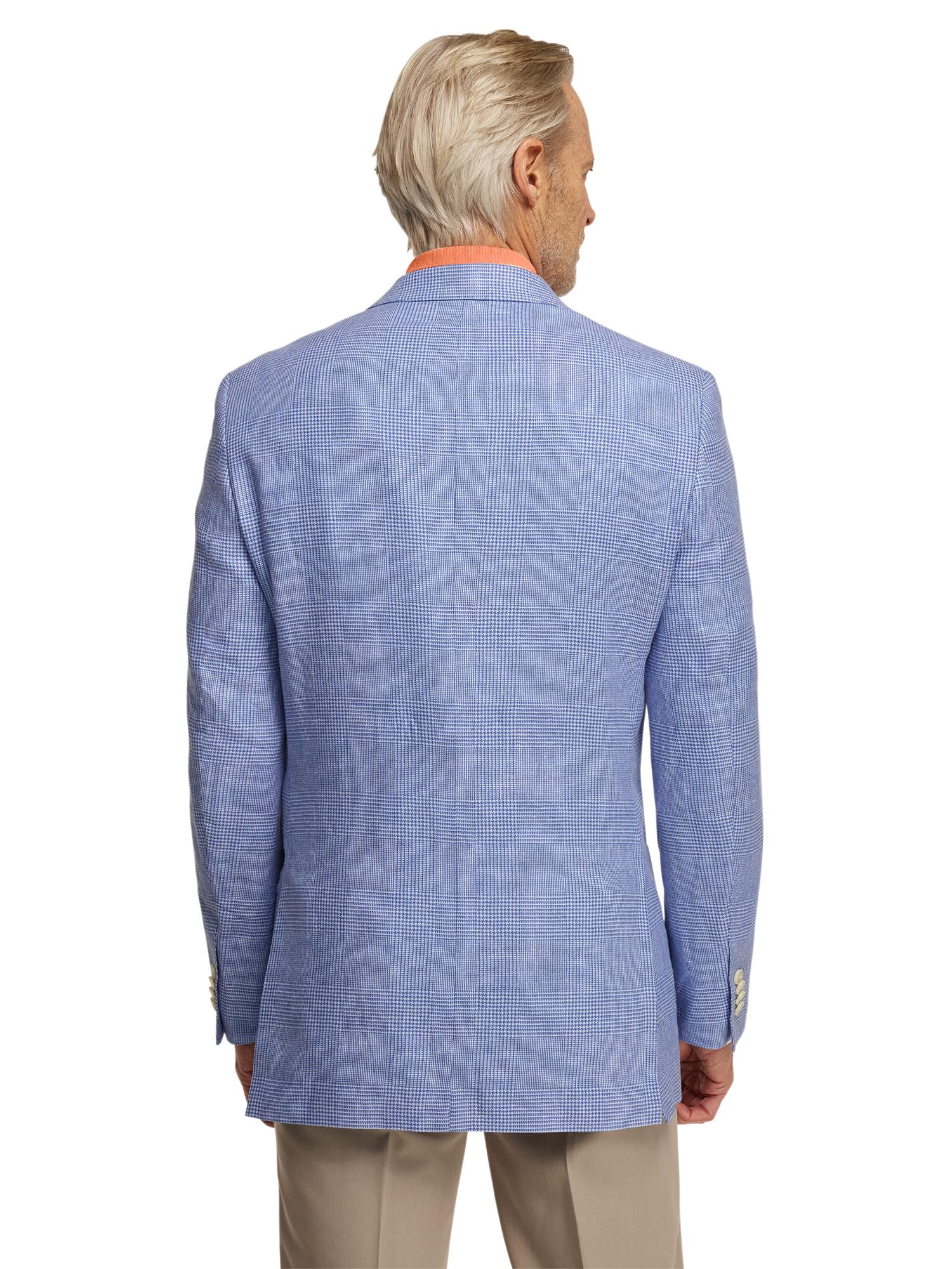 Linen Blend Single Breasted Notch Lapel Sport Coat - Blue Product Image