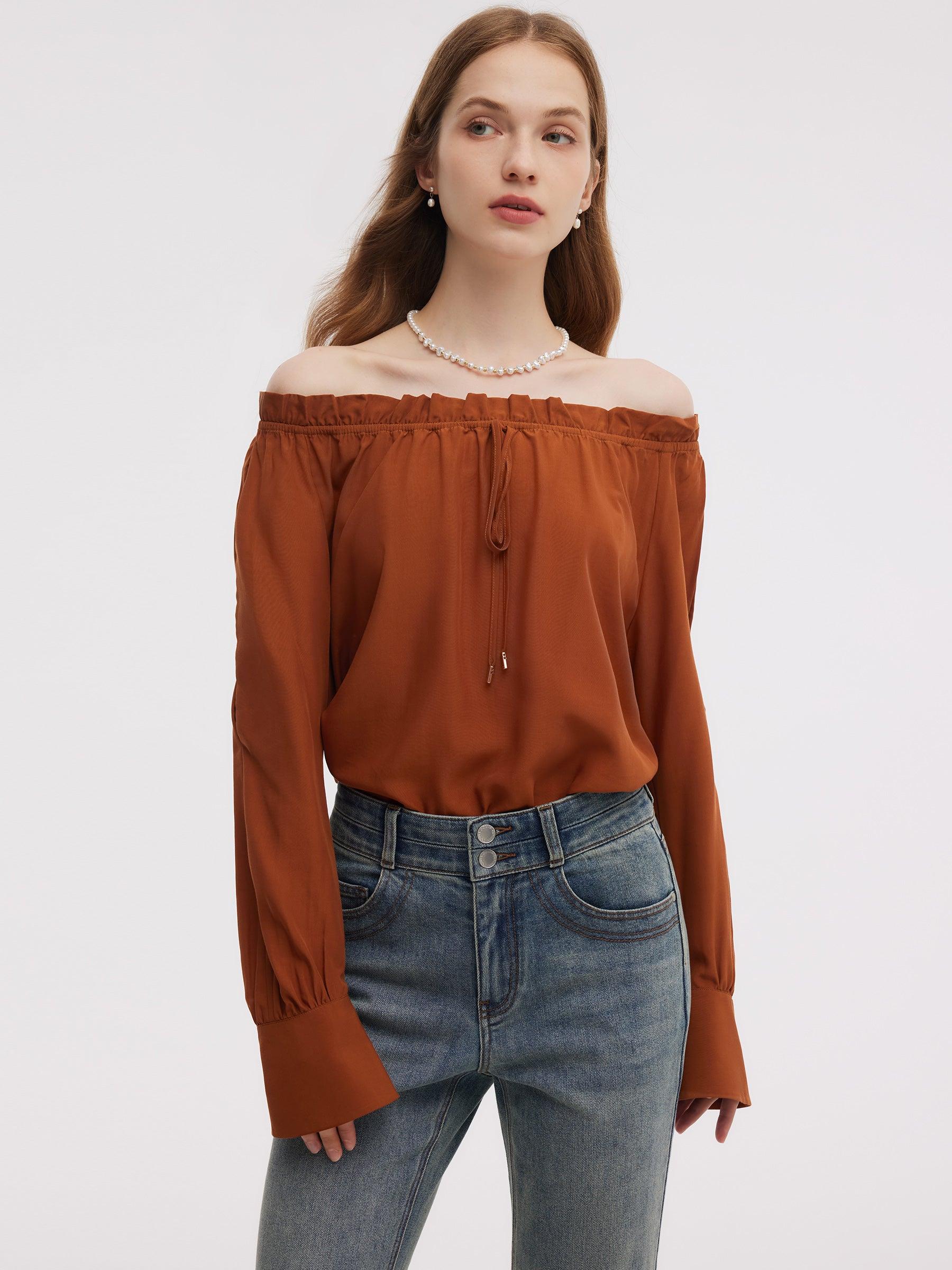 Tencel Acetate Blend Women Off Shoulder Blouse Product Image