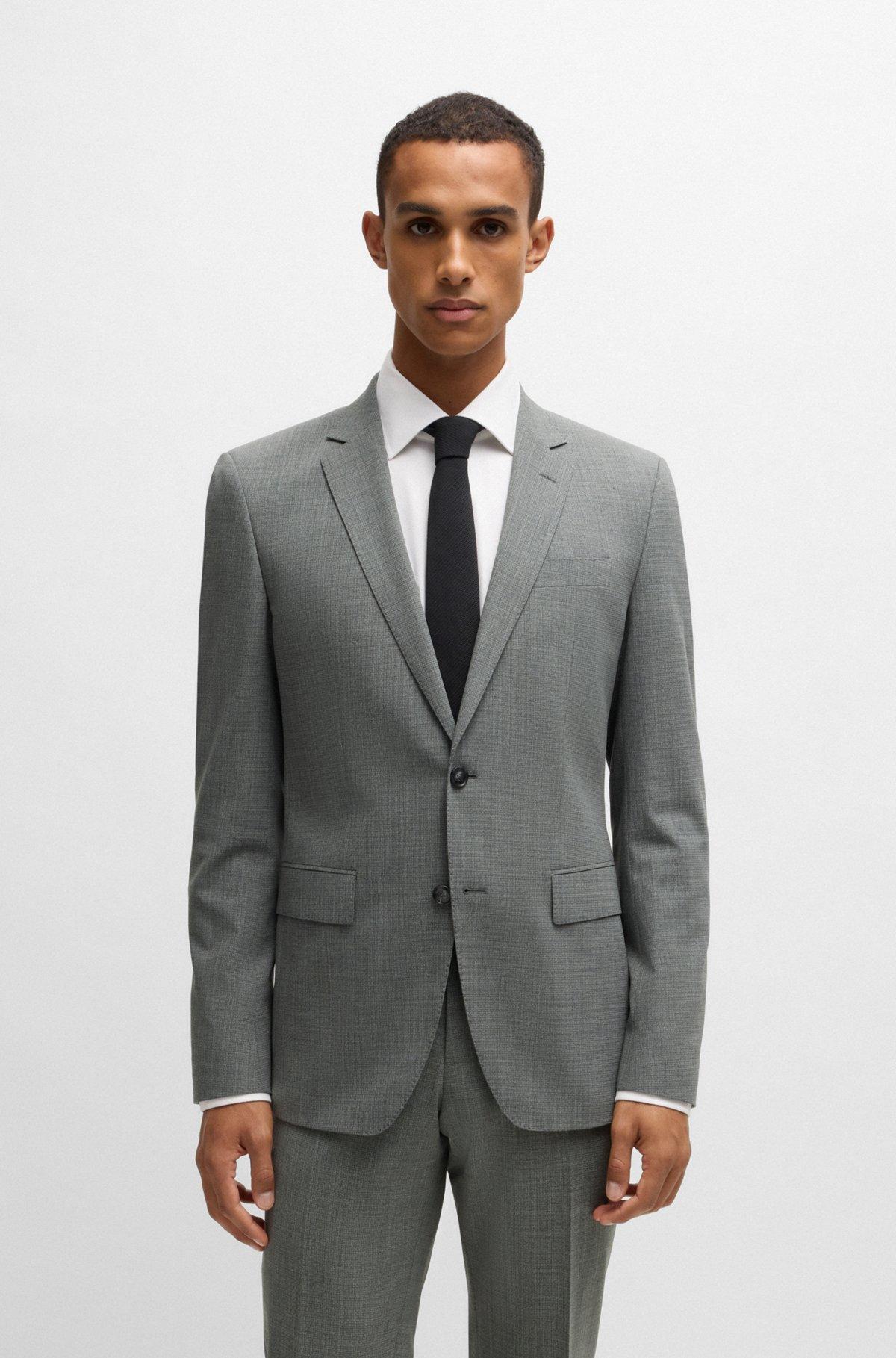 BOSS - Slim-fit suit in micro-patterned stretch cloth - Grey Product Image