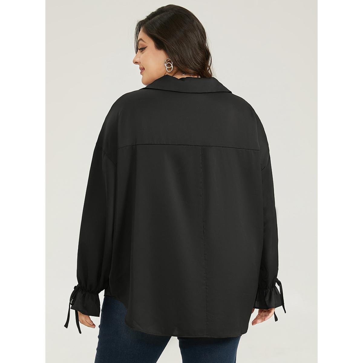 Plus Size Black Knot Pleated Lantern Sleeve Blouse Women Office Long Sleeve Shirt collar Work Blouses BloomChic 28/5X Product Image