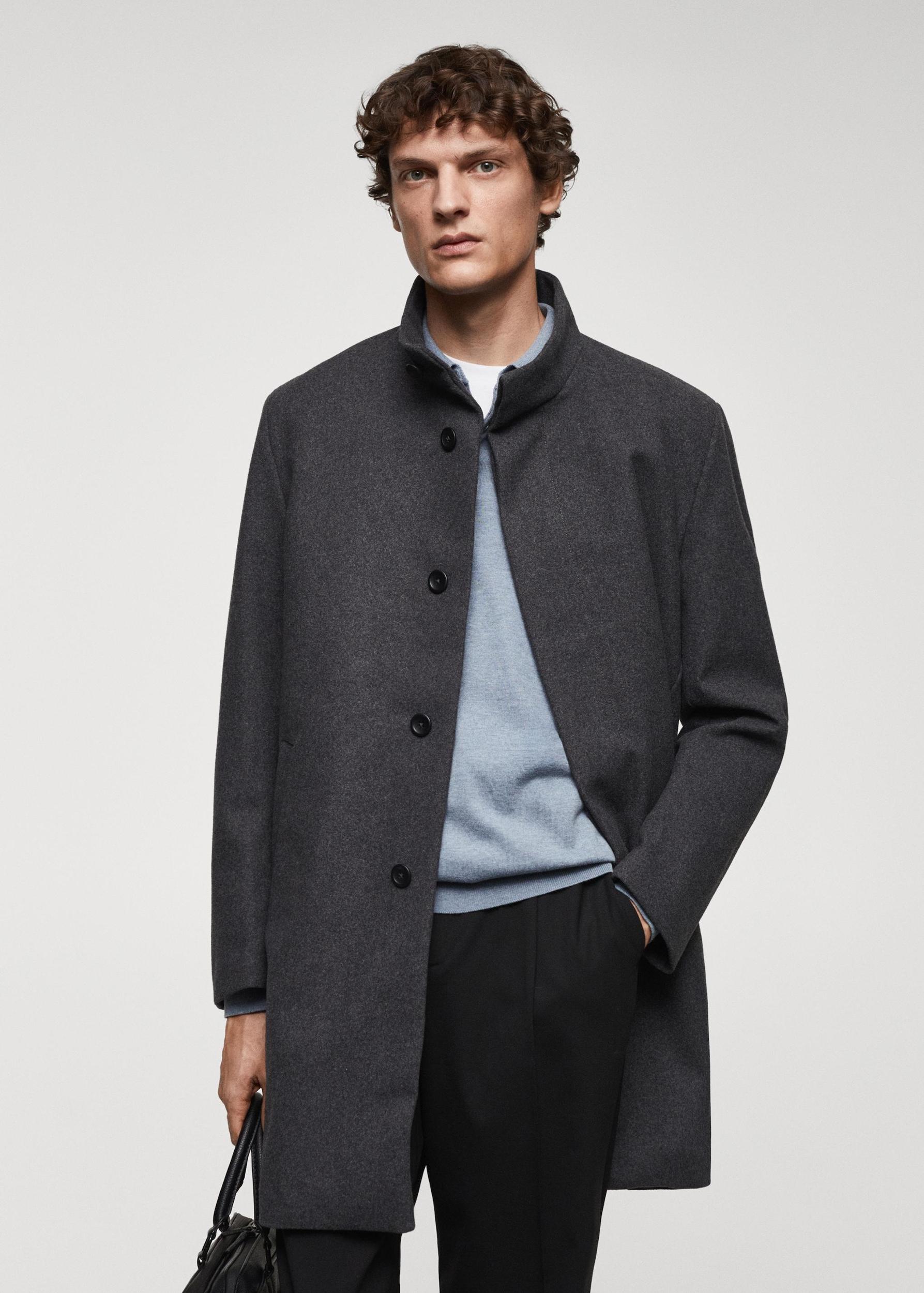 Wool funnel neck coat - Men | MANGO USA Product Image