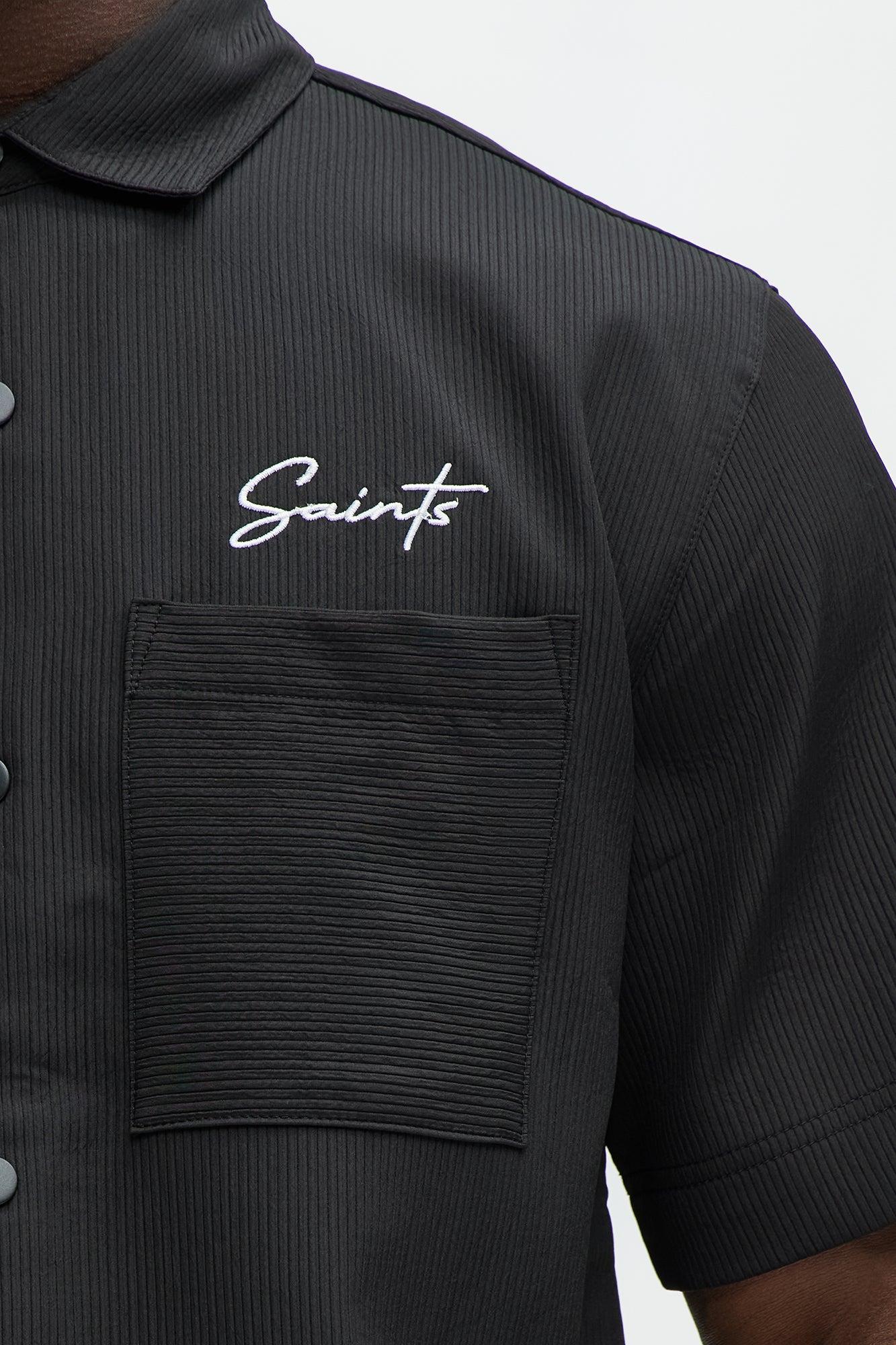 Saint Embroidered Short Sleeve Button Up - Black Product Image