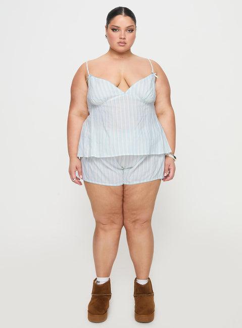 Tenderness Lace Sleep Set Blue / White Stripe Curve Product Image