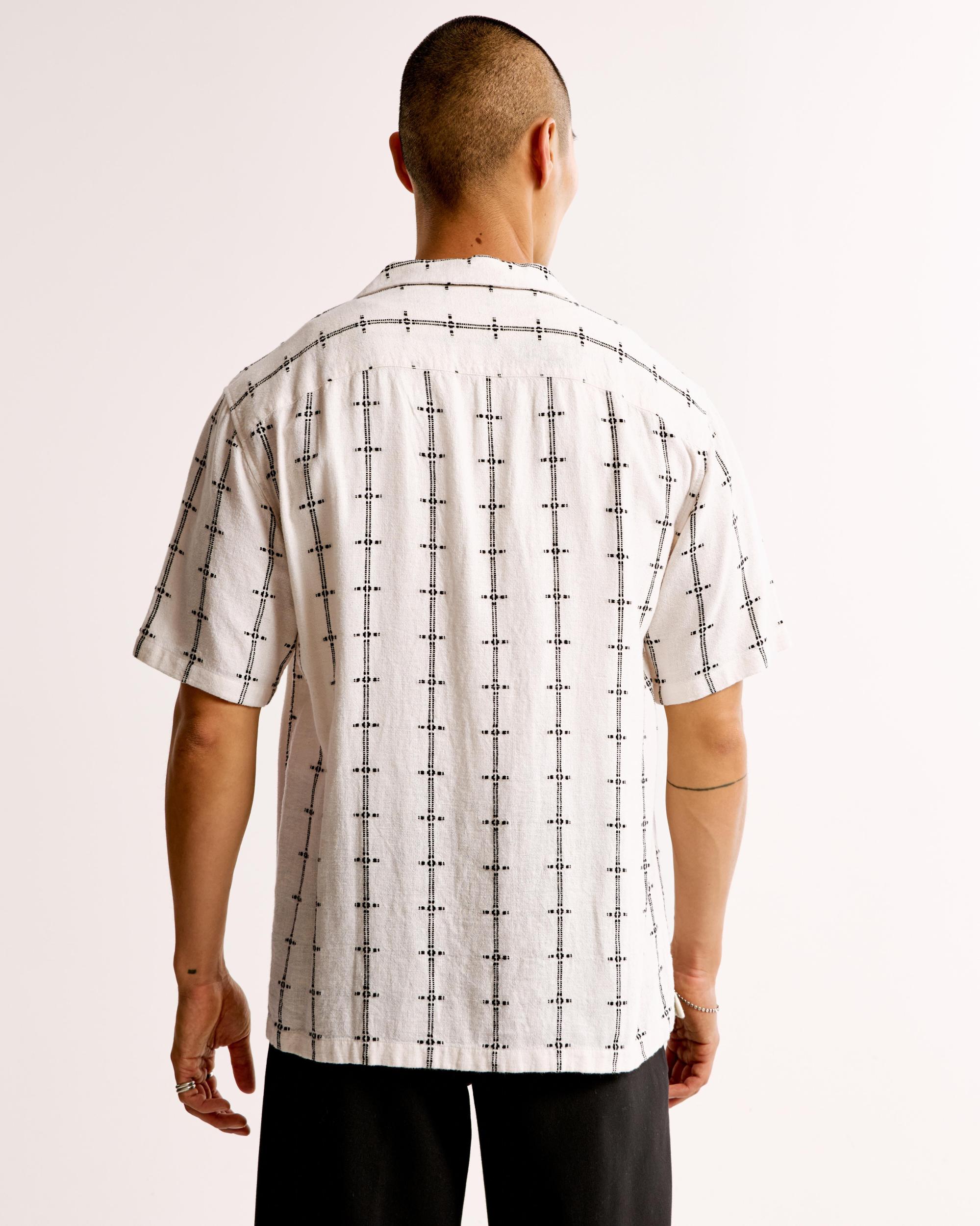 Camp Collar Summer Linen-Blend Embroidered Shirt Product Image