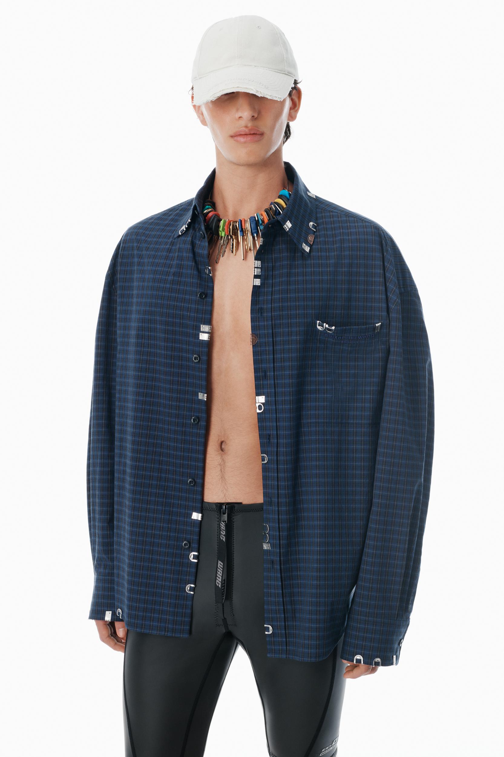 Navy Plaid Poplin Top  Product Image