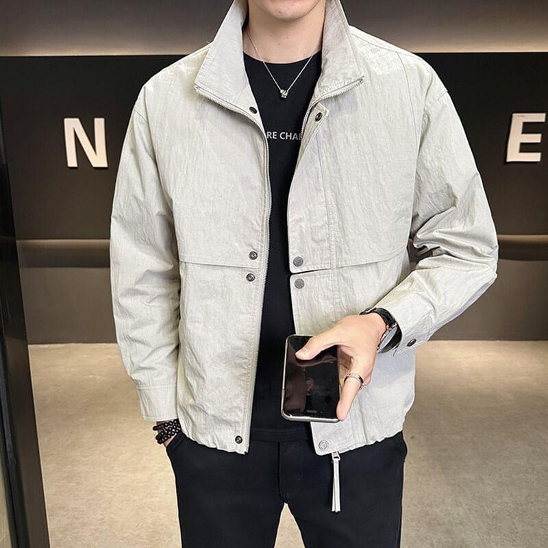 Mock Neck Zip-Up Plain Jacket Product Image