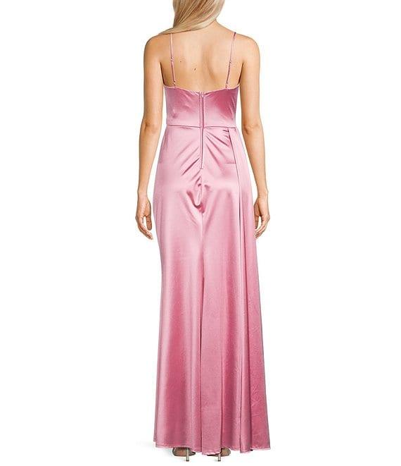 B. Darlin Satin Sweetheart Neckline Side Drape Long Dress Product Image