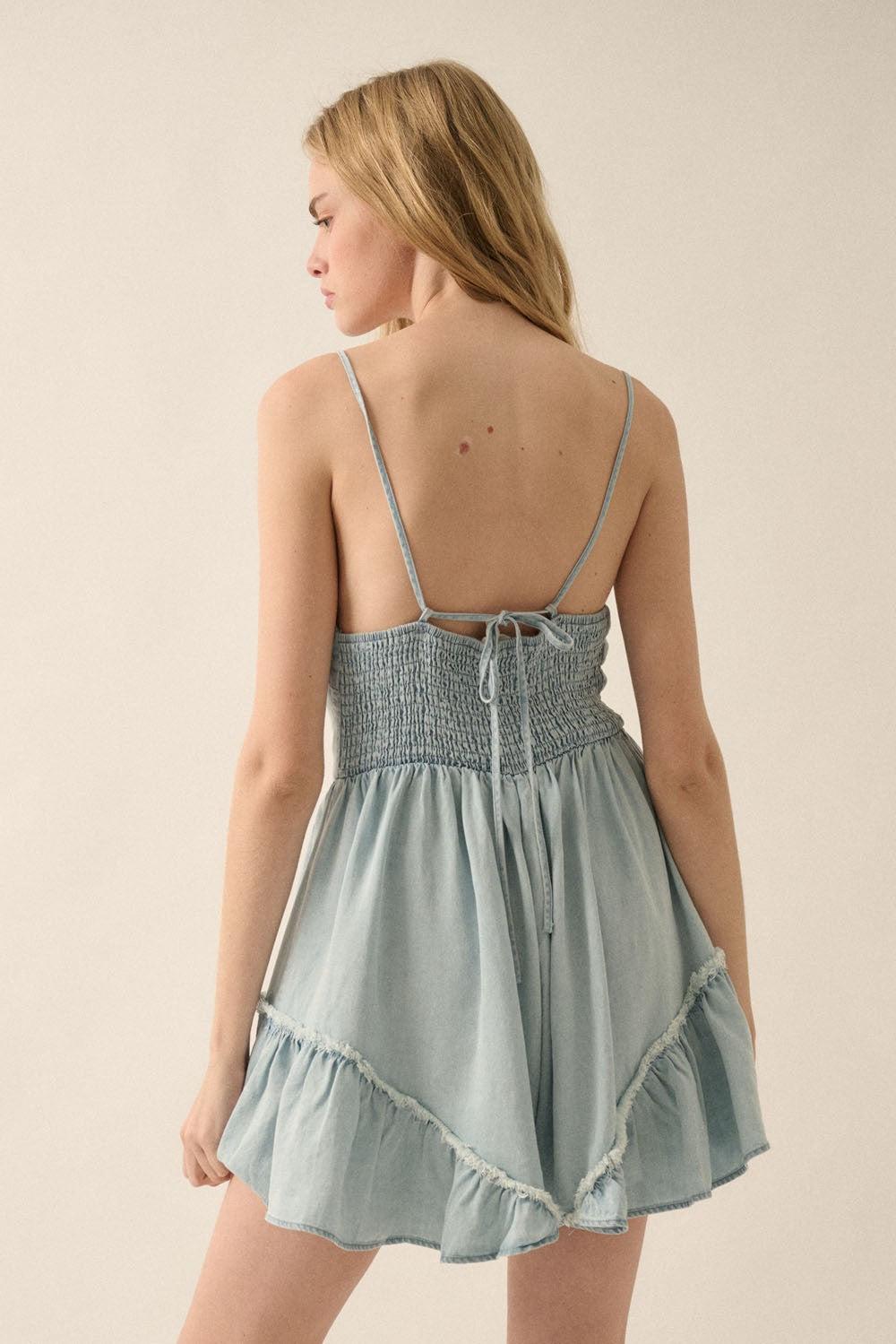 Light Denim Ruffle Tie-Front Romper Product Image